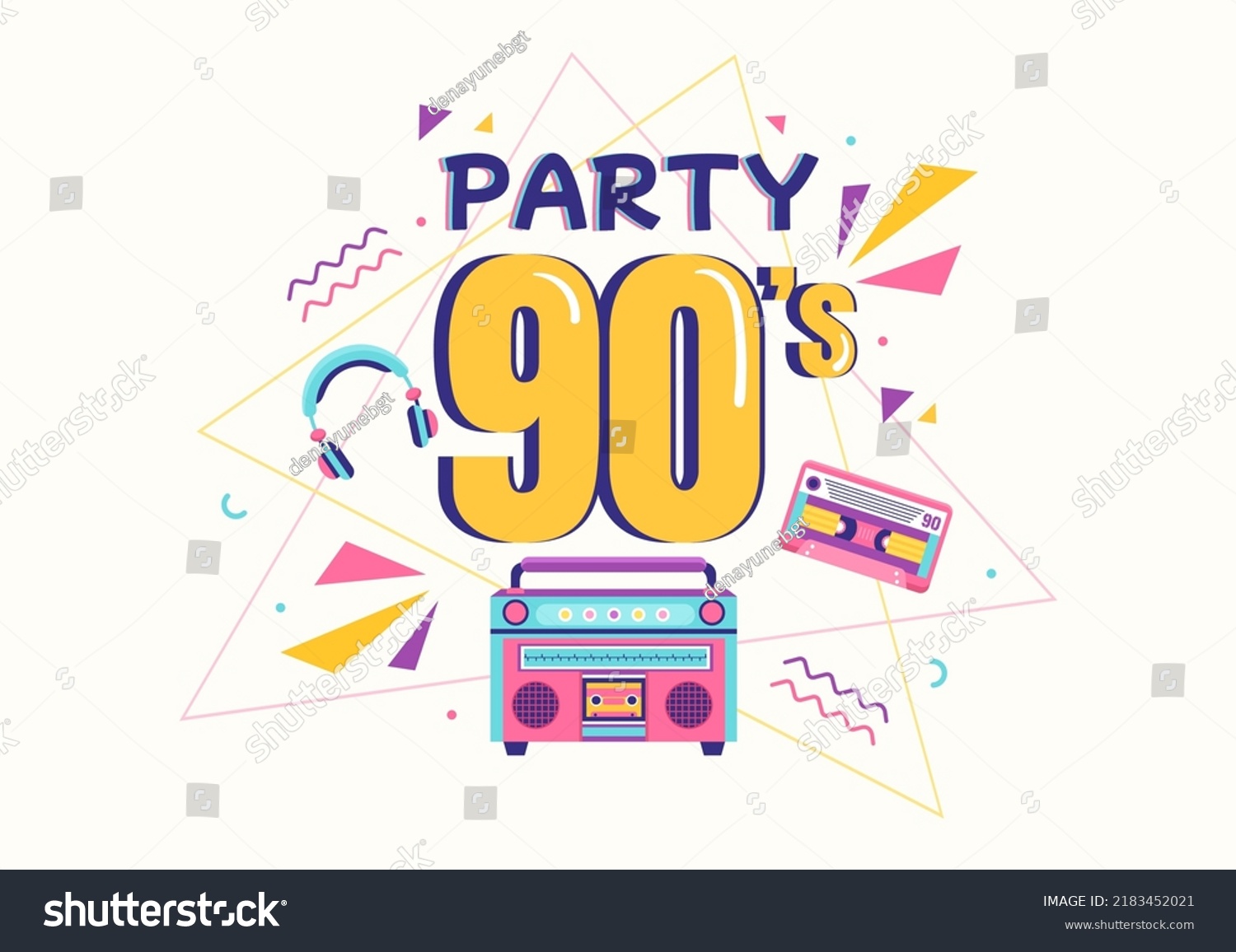 90s Retro Party Cartoon Background Illustration Stock Vector (Royalty ...