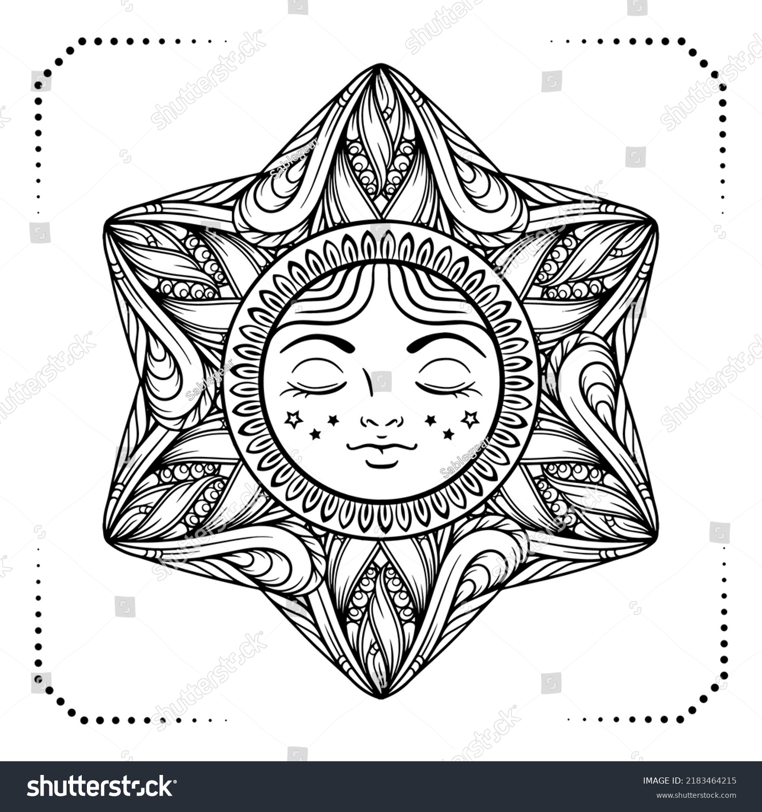 Black White Ornamental Sun Coloring Page Stock Vector (Royalty Free ...