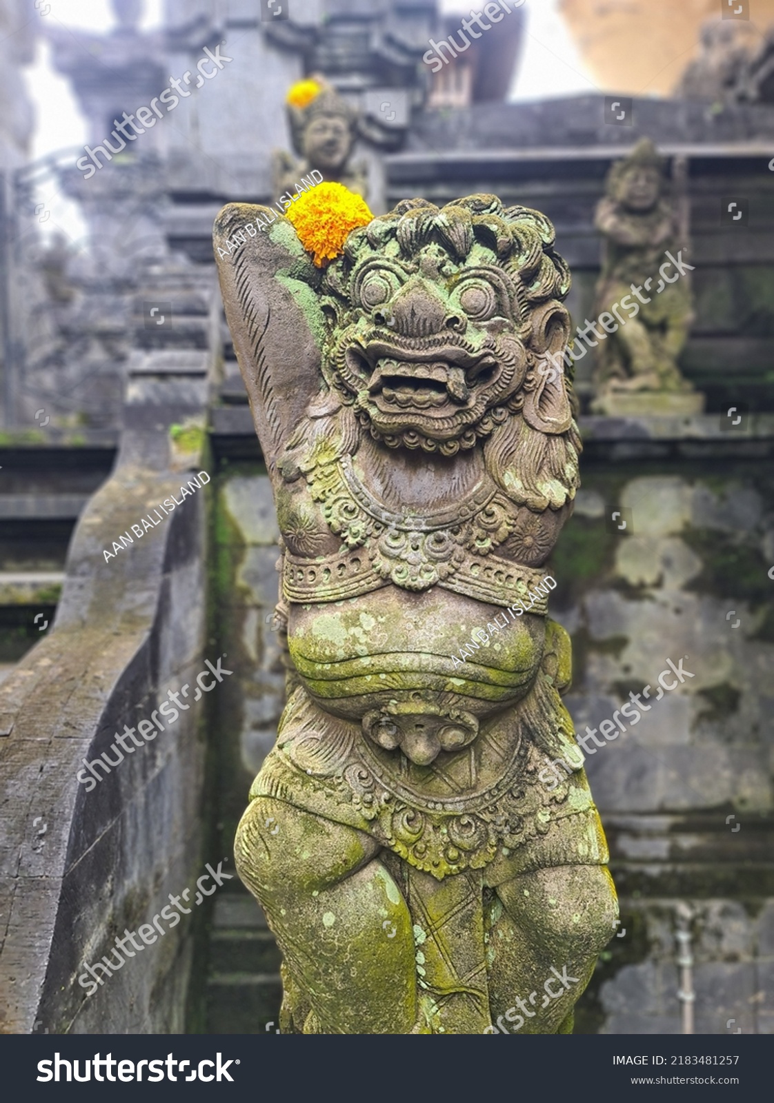 Classic Vintage Mossed Balinese Guardian Statue Stock Photo 2183481257 ...