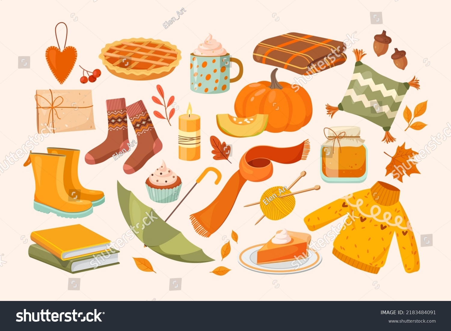 Big Autumnal Set Cartoon Colorful Illustration Stock Vector (Royalty ...