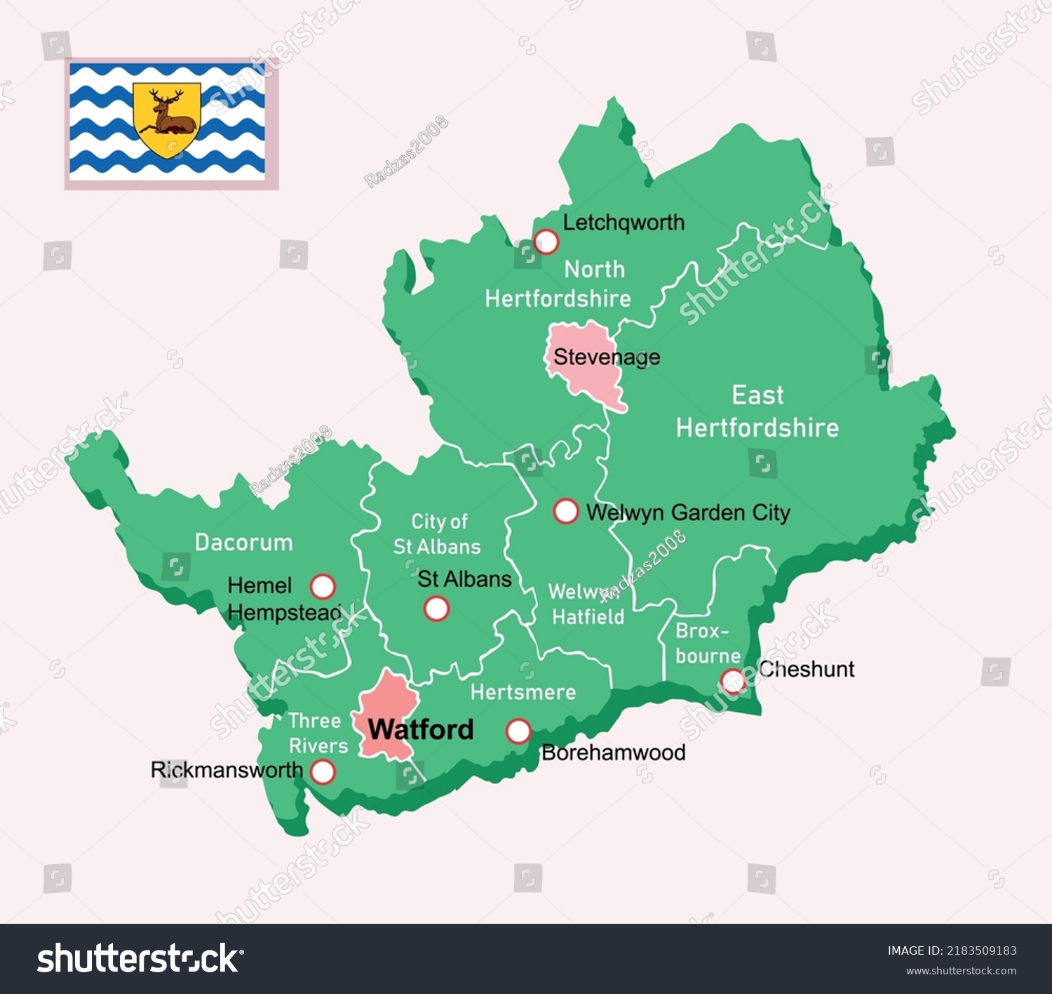 Vector Illustration Hertfordshire Map England Stock Vector (Royalty ...