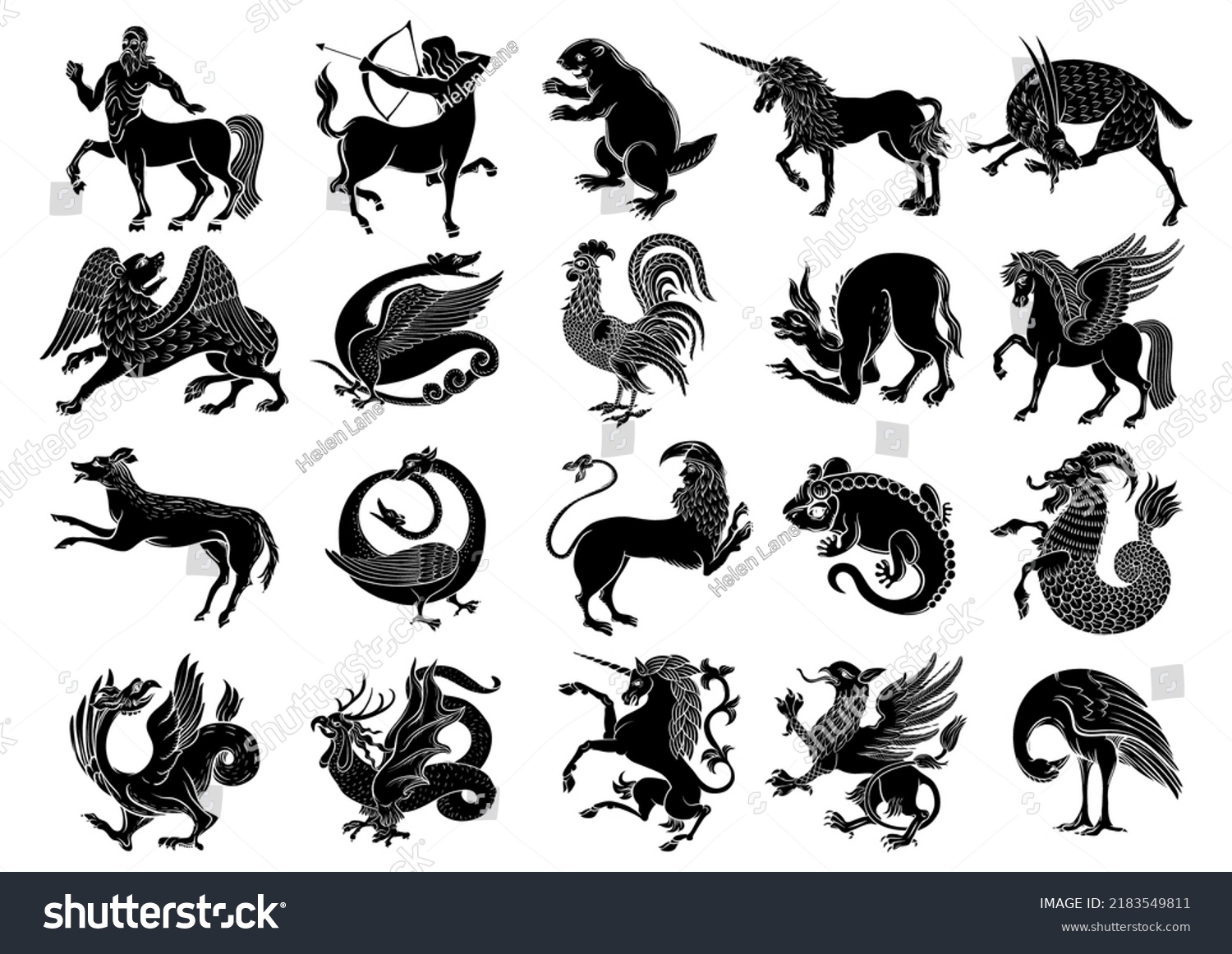 Heraldic Mythical Animals Creatures Traditional Character Stock Vector