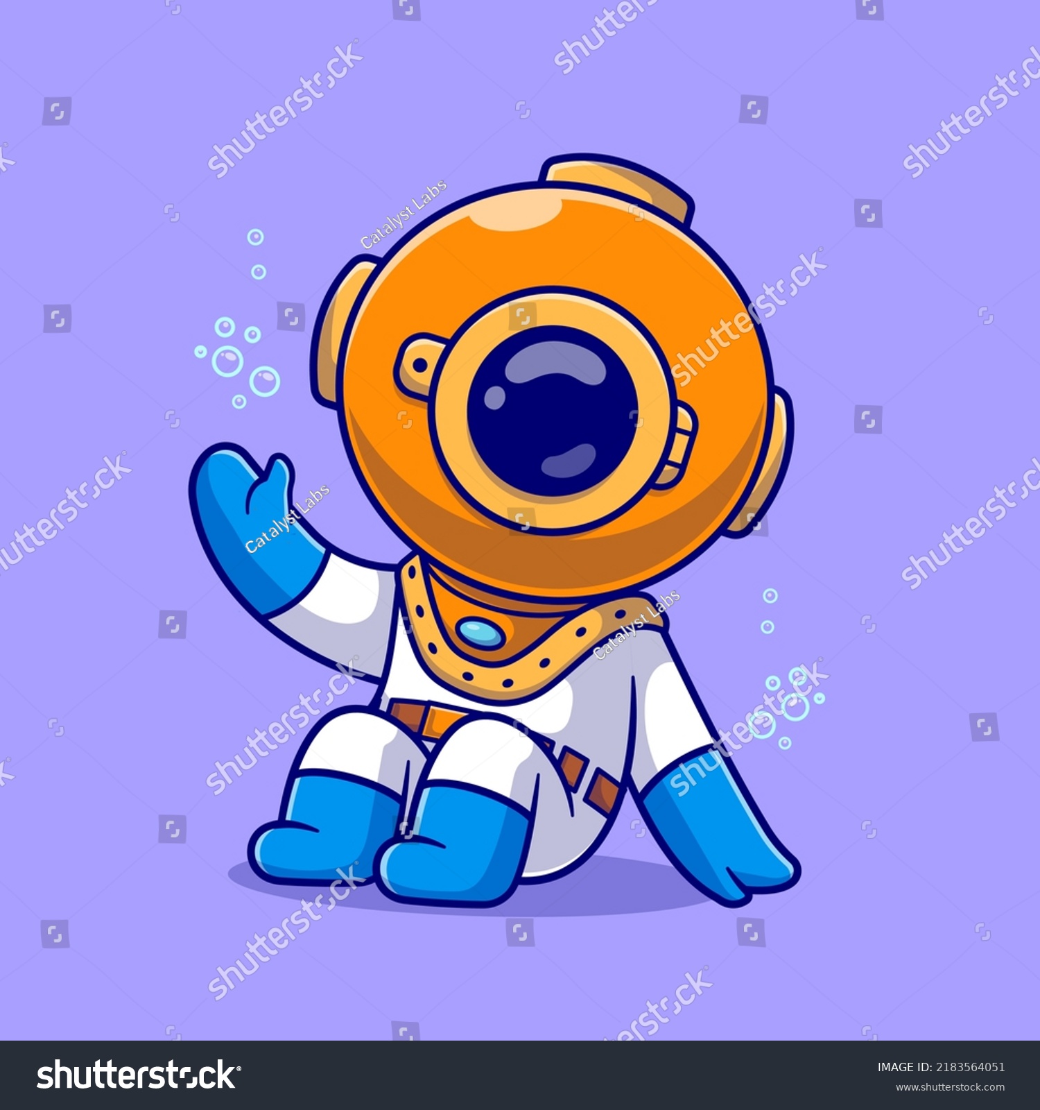 Cute Diver Sitting Waving Hand Ocean Stock Vector (Royalty Free ...