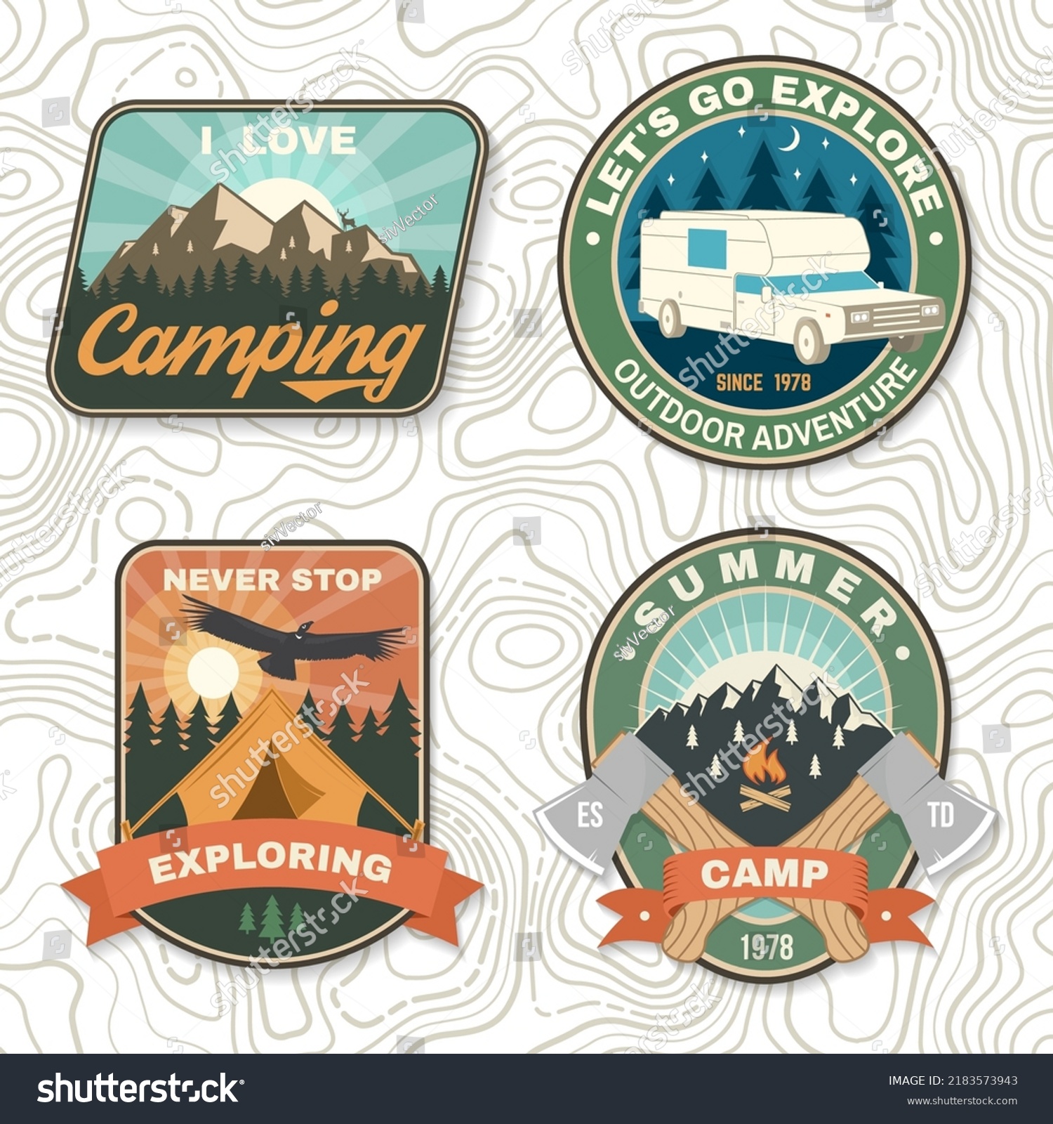 Set Camping Logo Patches Vector Illustration Stock Vector (Royalty Free ...