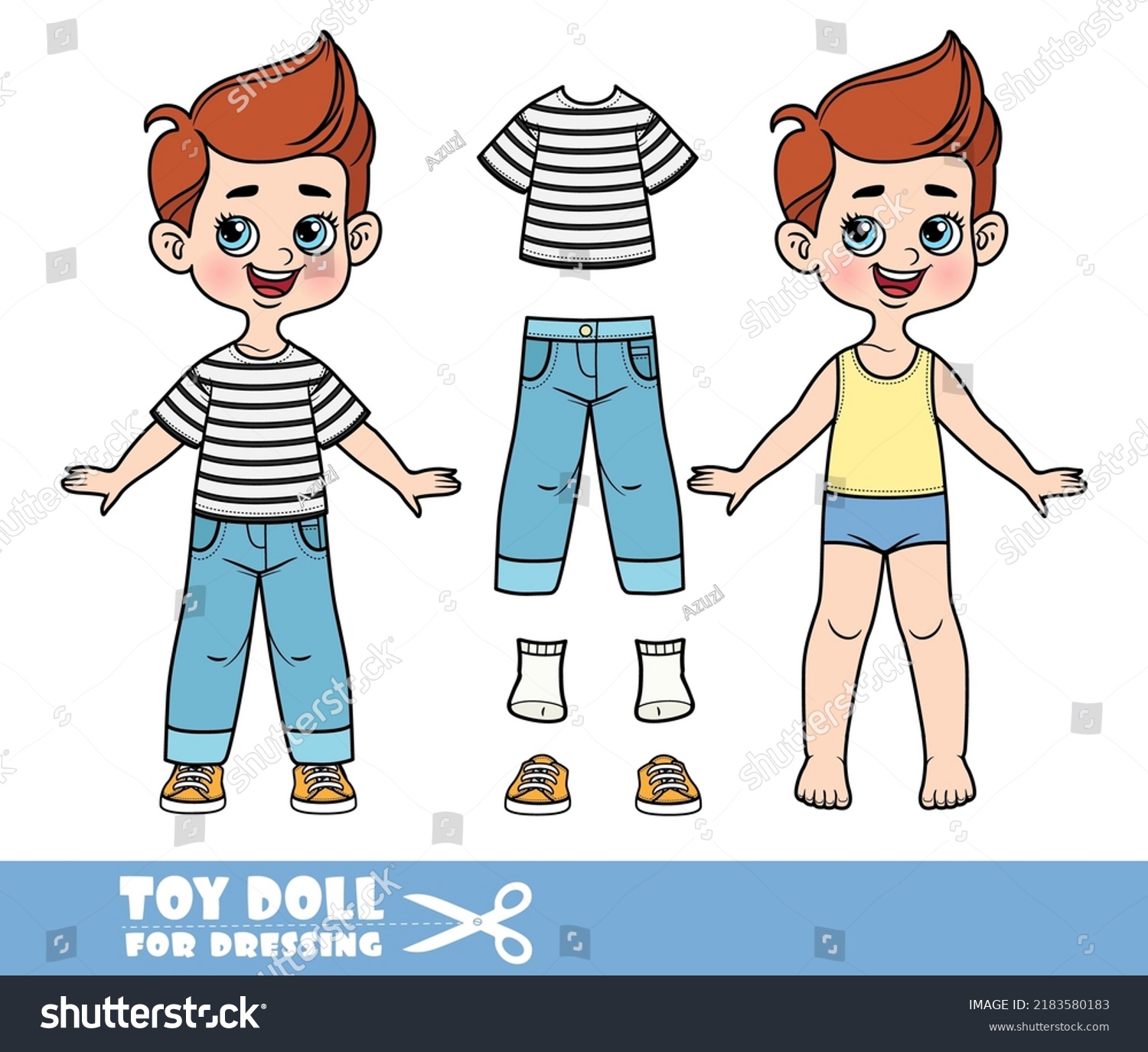 Cartoon Boy Dressed Clothes Separately Striped Stock Vector (royalty 