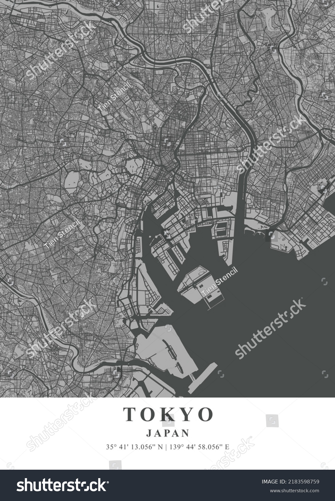 Tokyo Japan Gray Plane Map Stock Illustration 2183598759 | Shutterstock