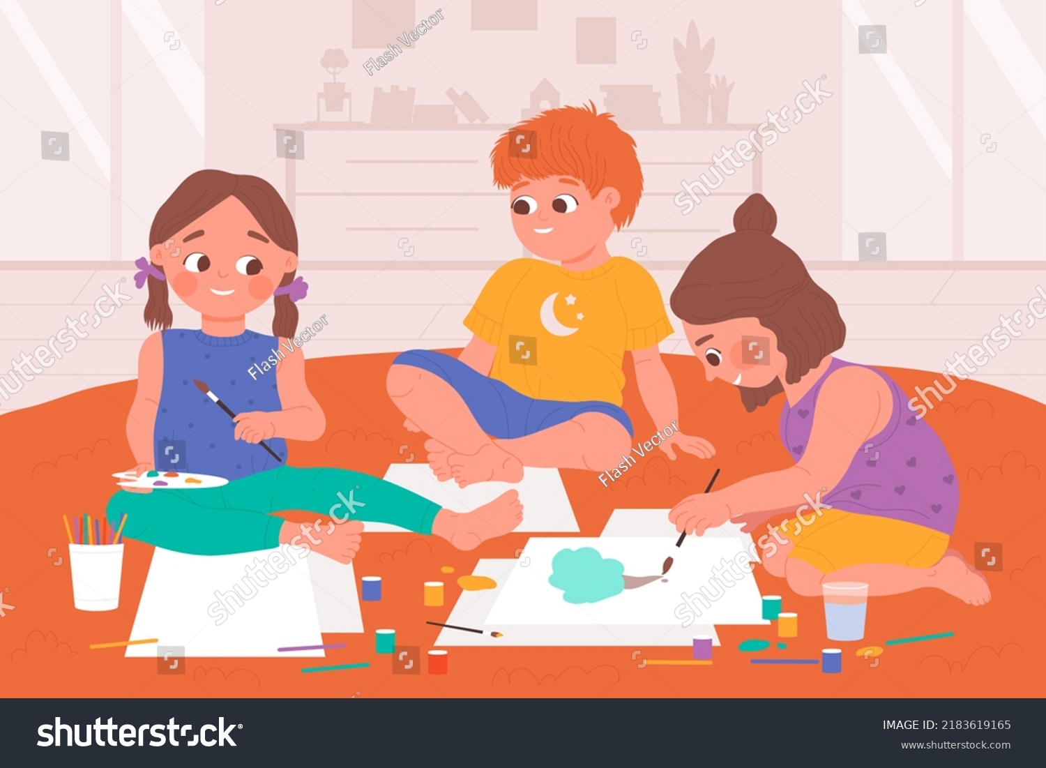 Kids Draw Play Joy Sitting On Stock Illustration 2183619165 | Shutterstock