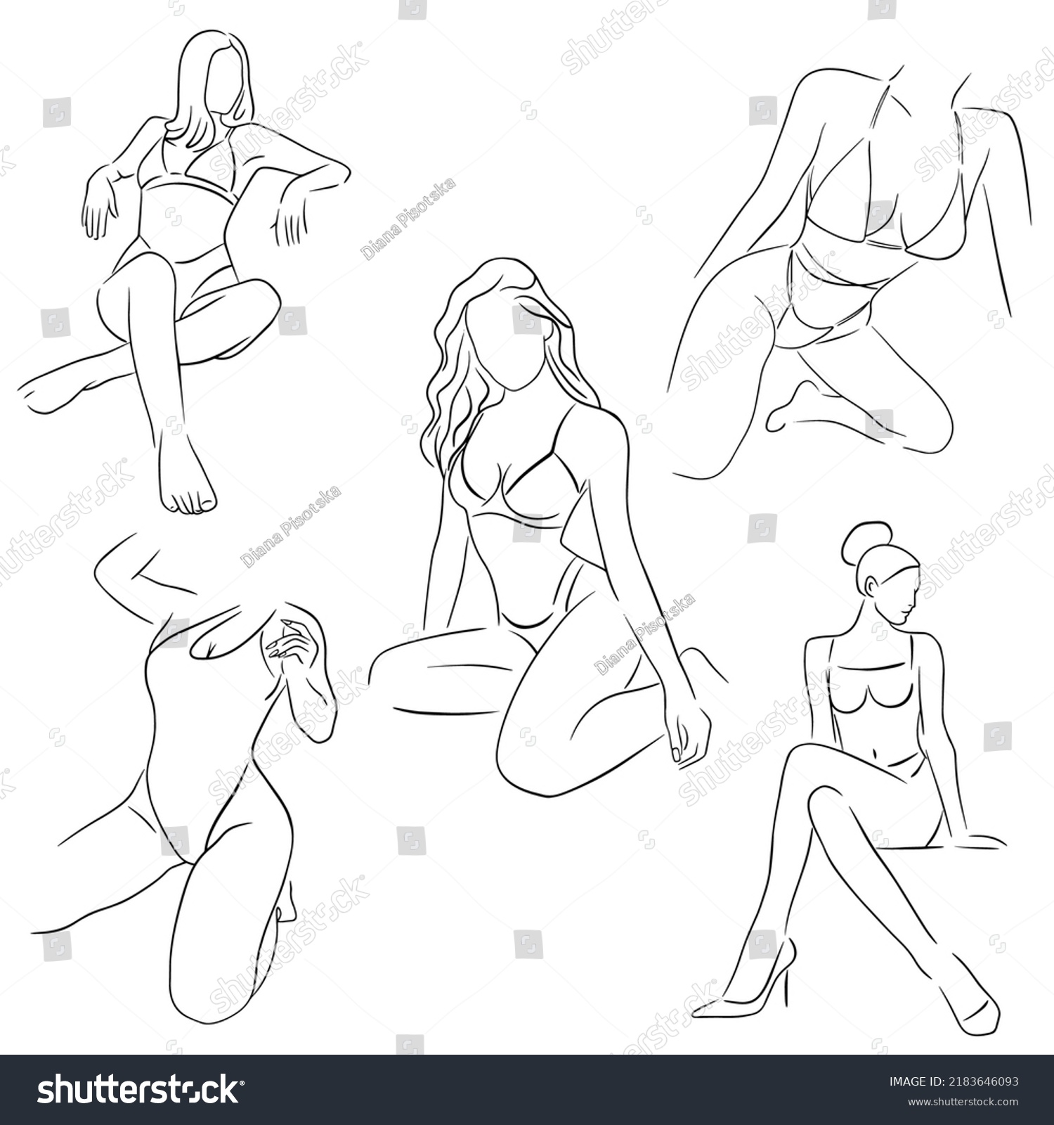 Women Sitting Line Art Minimalism Stock Vector Royalty Free Shutterstock