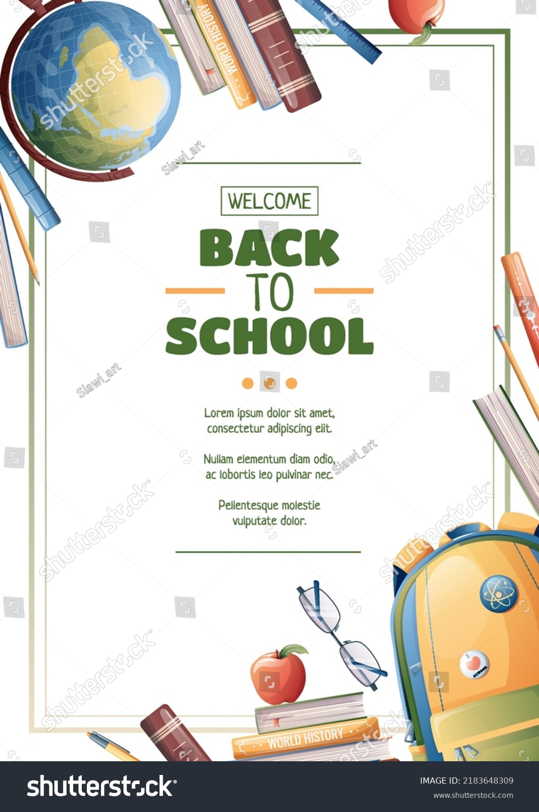 Flyer Design School Backpack Globe Textbooks Stock Vector (Royalty Free ...