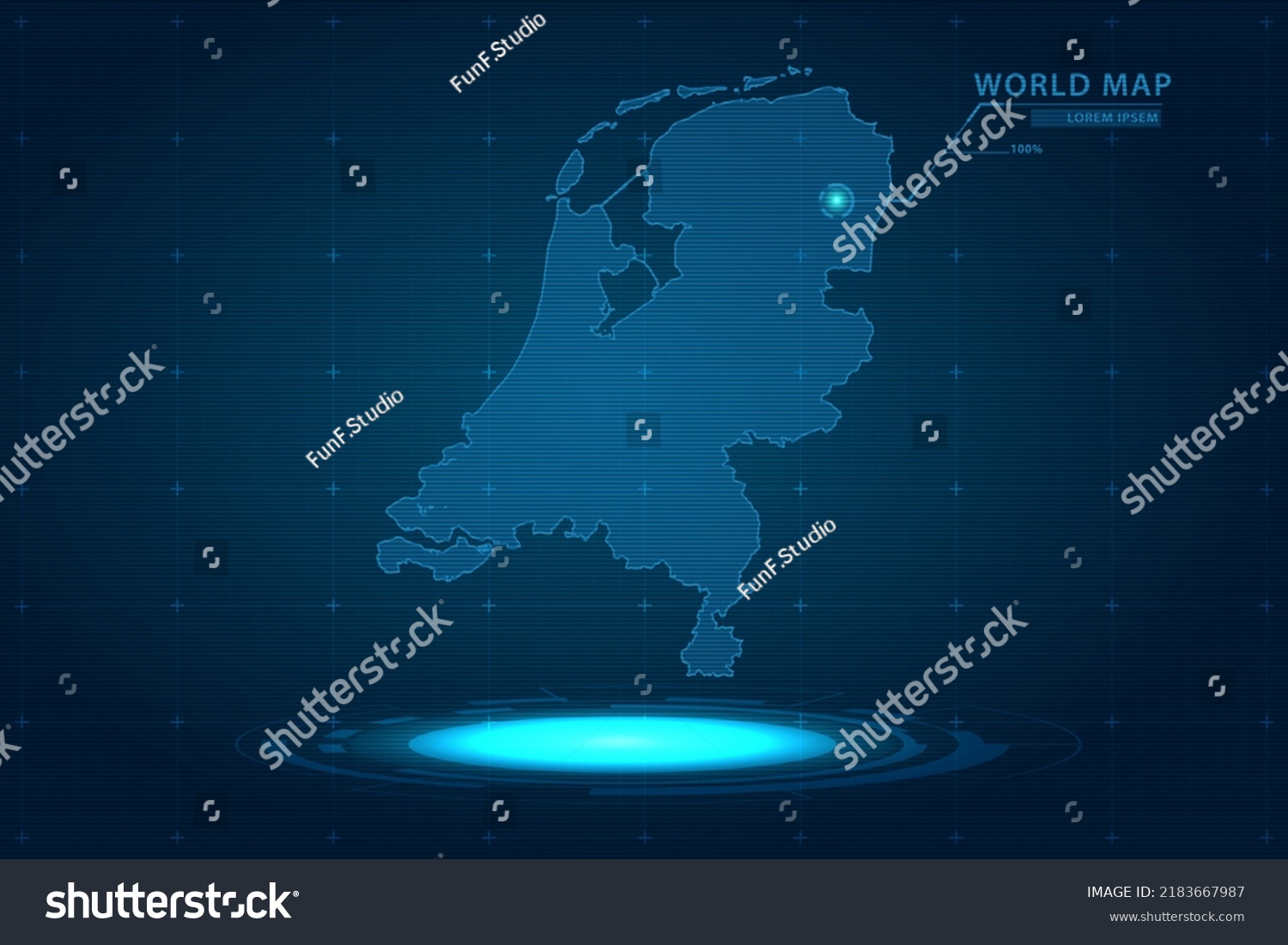 Netherlands Map World Map International Vector Stock Vector Royalty Stock Vector Netherlands Map World Map International Vector Template With Hologram In Perspective Style And 2183667987