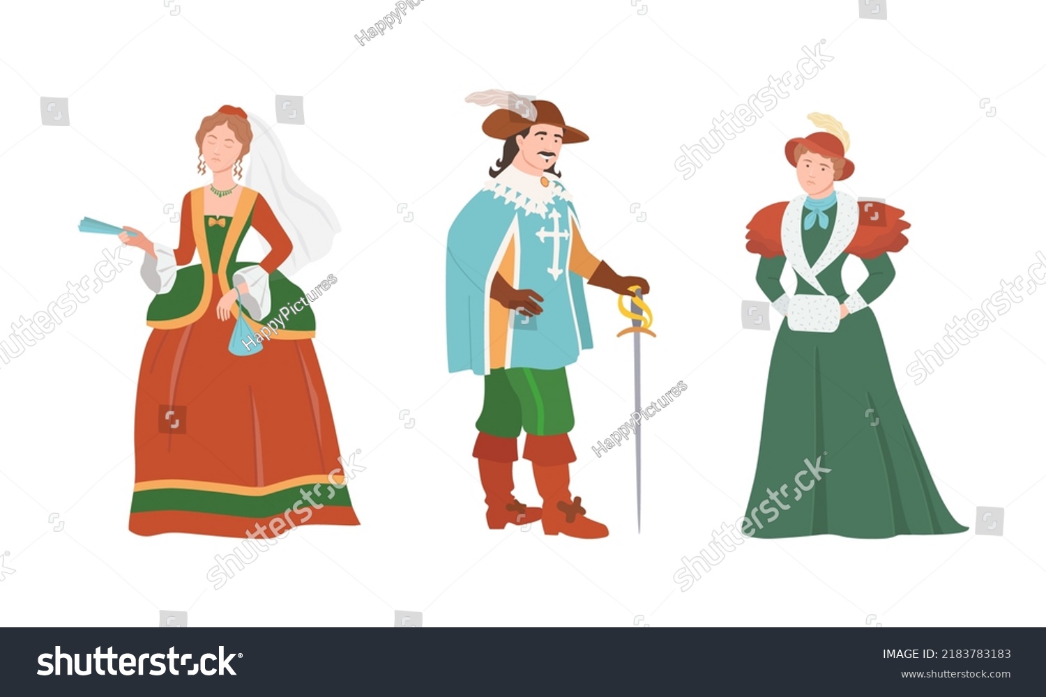 Aristocracy Medieval Europe People Wearing Vintage Stock Vector ...