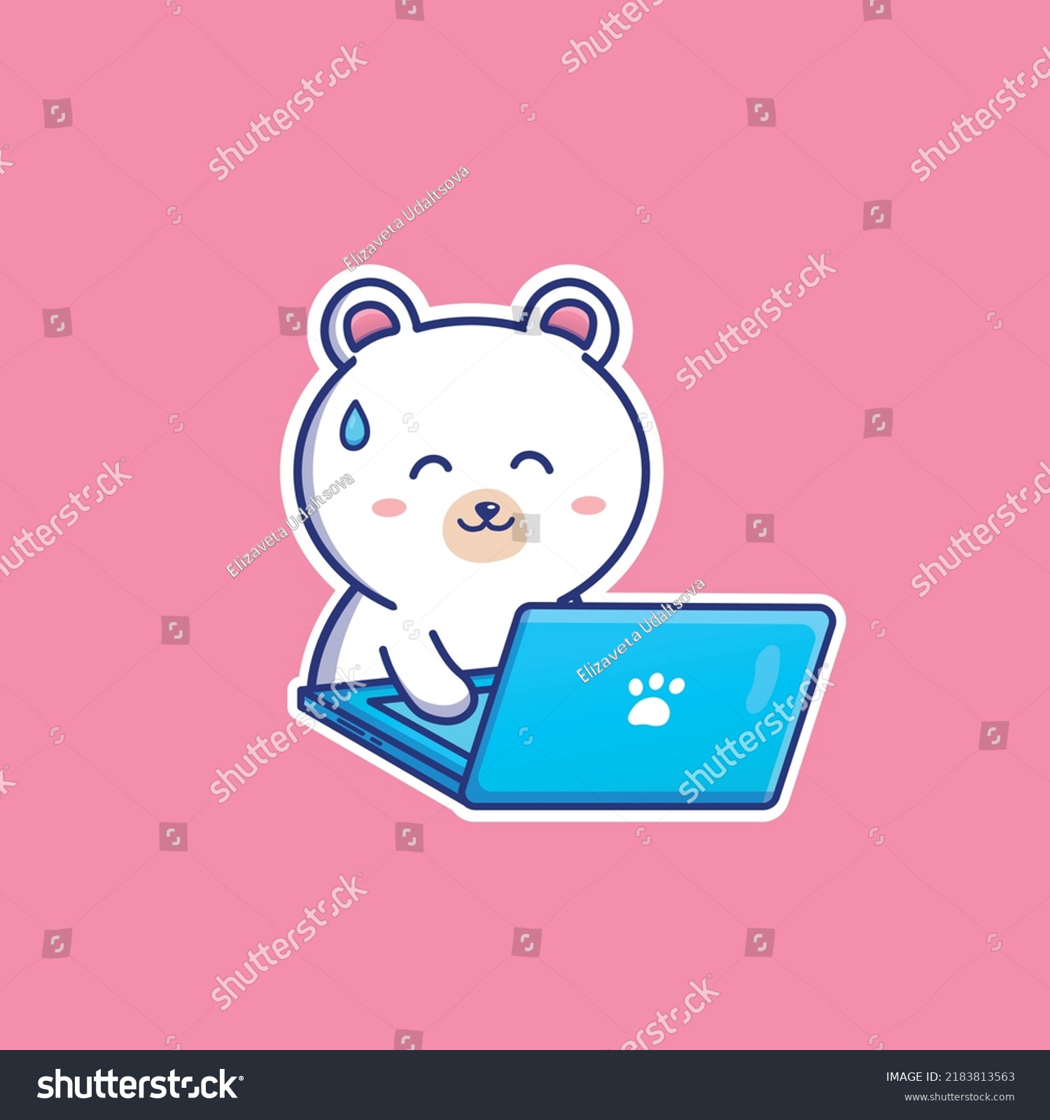 Cute Cartoon Teddy Bear Laptop Vector Stock Vector (Royalty Free ...