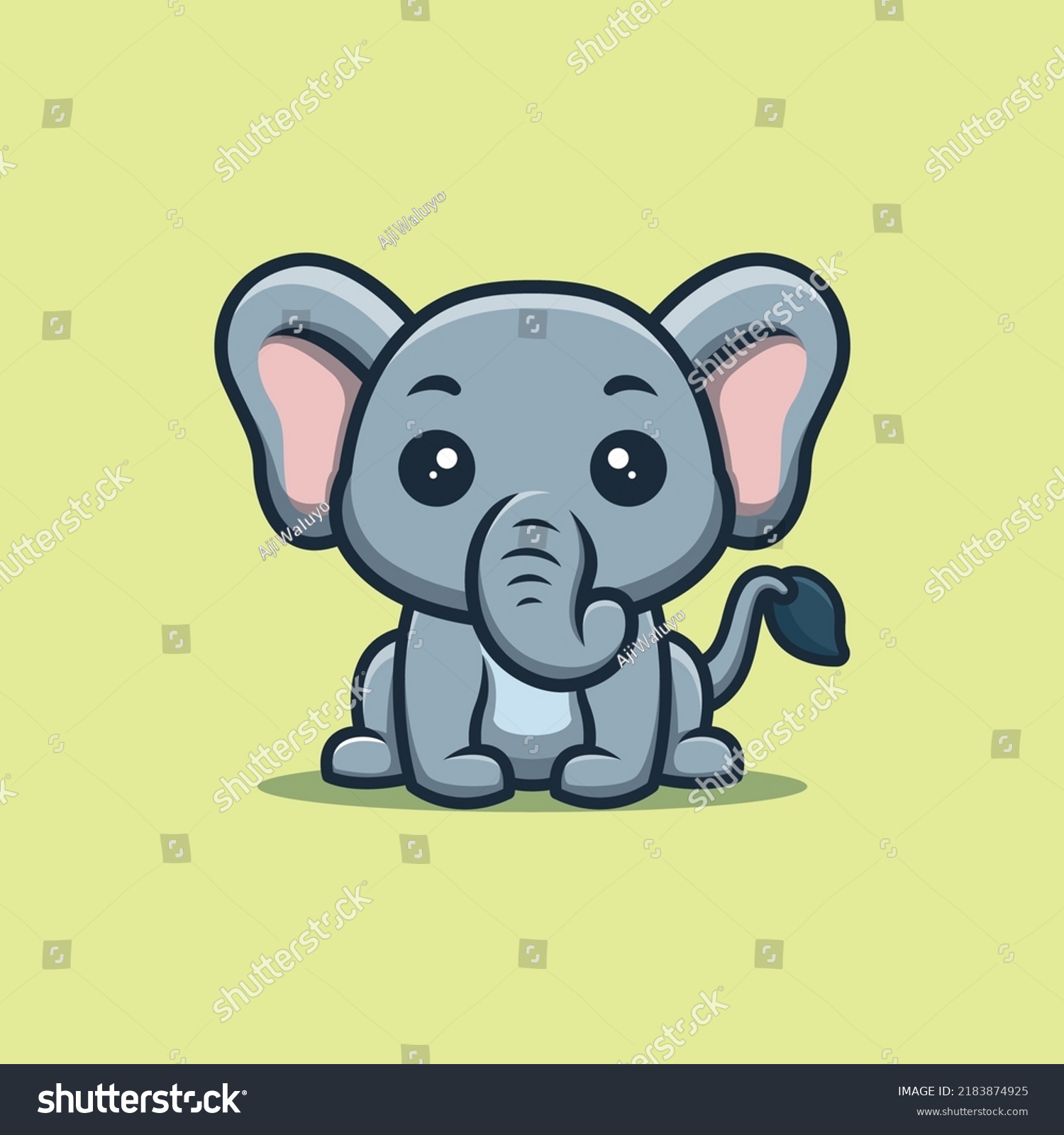 Elephant Sitting Happy Cute Creative Kawaii Stock Vector (Royalty Free ...