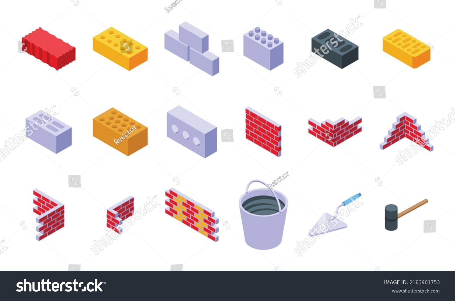 Brick Mortar Icons Set Isometric Vector Stock Vector (royalty Free 