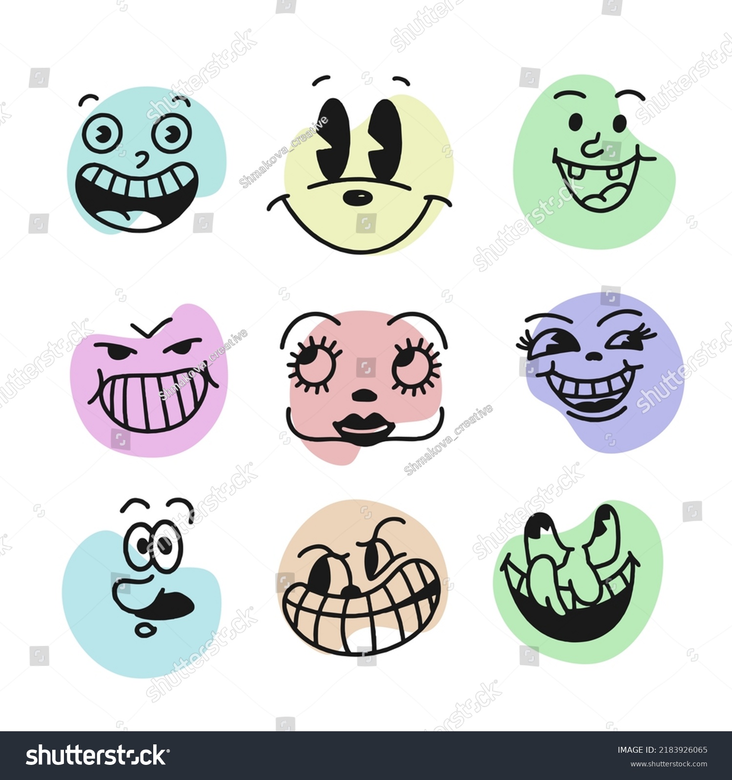 Smile Face Retro Emoji Faces Cartoon Stock Vector (Royalty Free ...