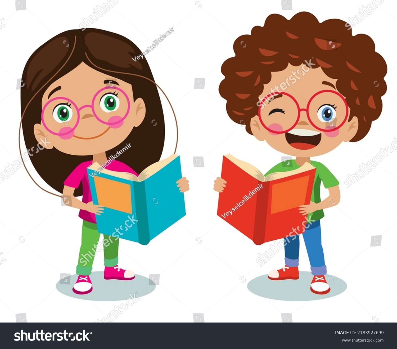 Cute Boys Girls Reading Books Stock Vector (Royalty Free) 2183927699 ...