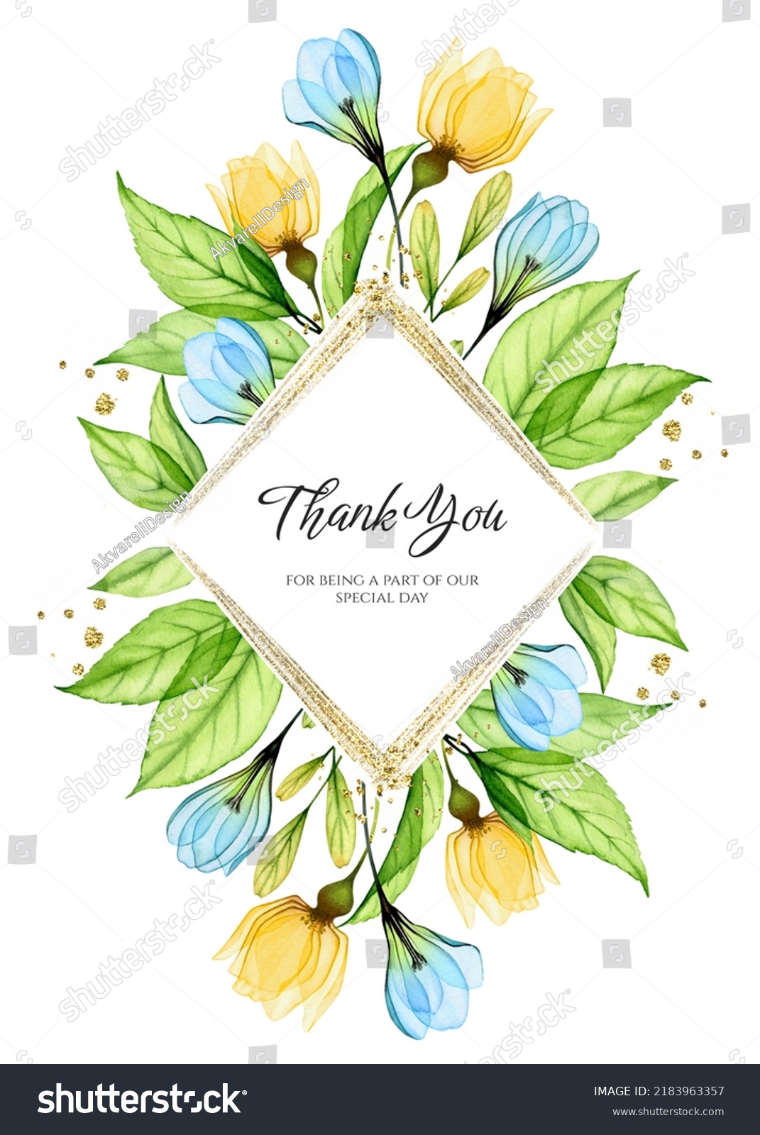 Watercolor Card Template Thank You Text Stock Illustration 2183963357 ...