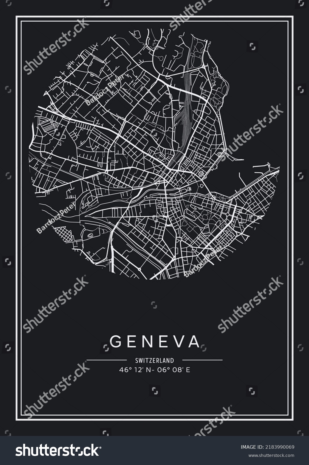 Black White Printable Geneva City Map Stock Vector (royalty Free 