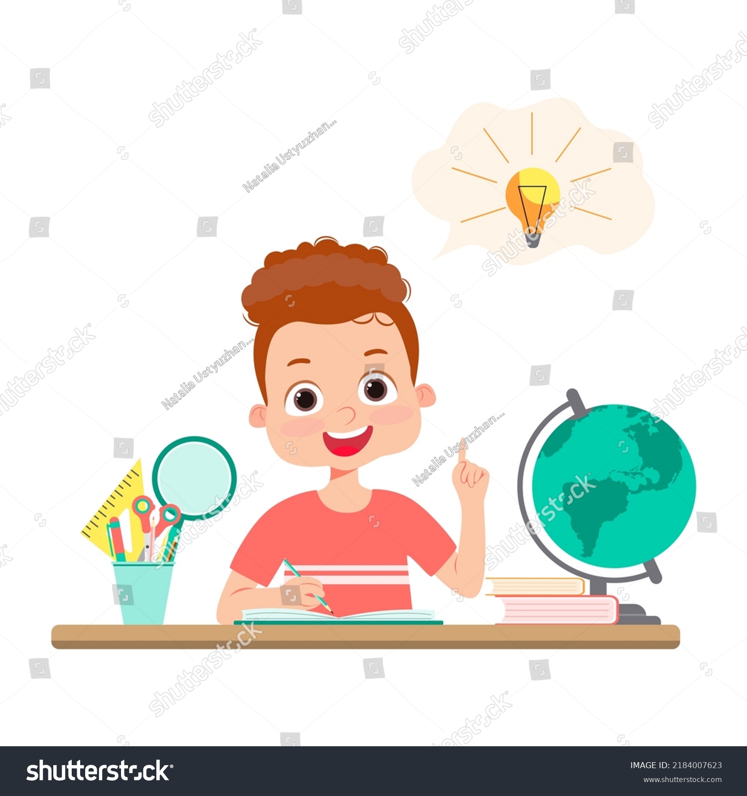 Cute Little Kid Do Homework Find Stock Vector (Royalty Free) 2184007623 ...