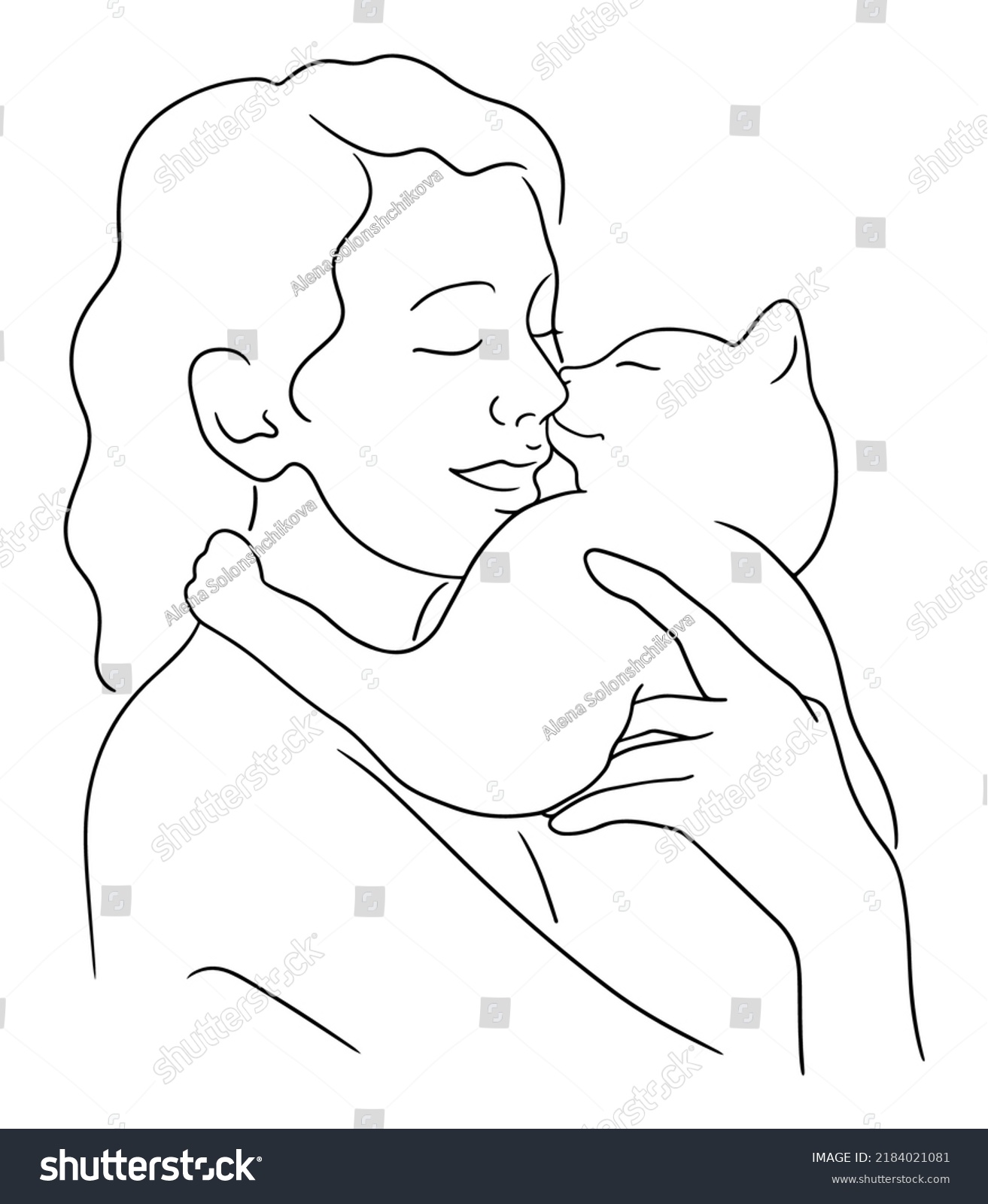 Line Art Vector Illustration Person Cuddling Stock Vector Royalty Free Shutterstock