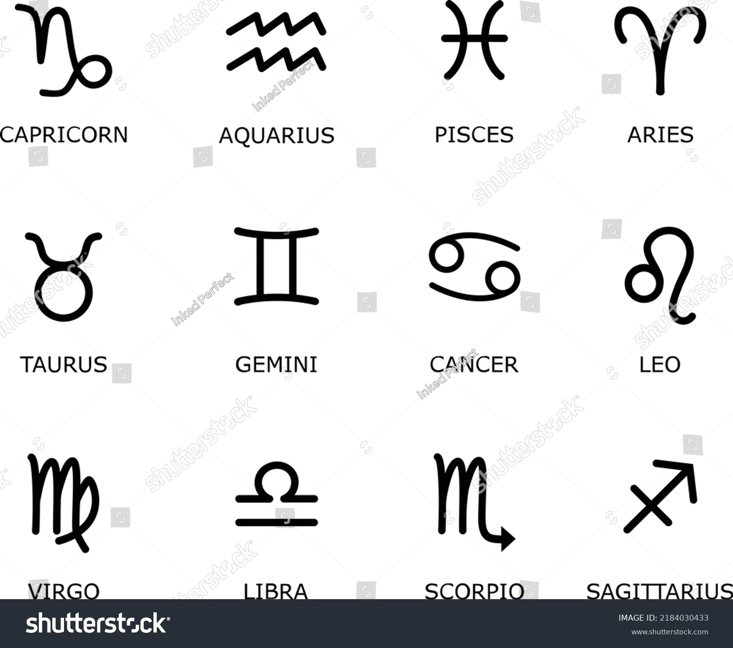 Set Astrological Zodiac Signs Printable Vector Stock Vector (Royalty ...