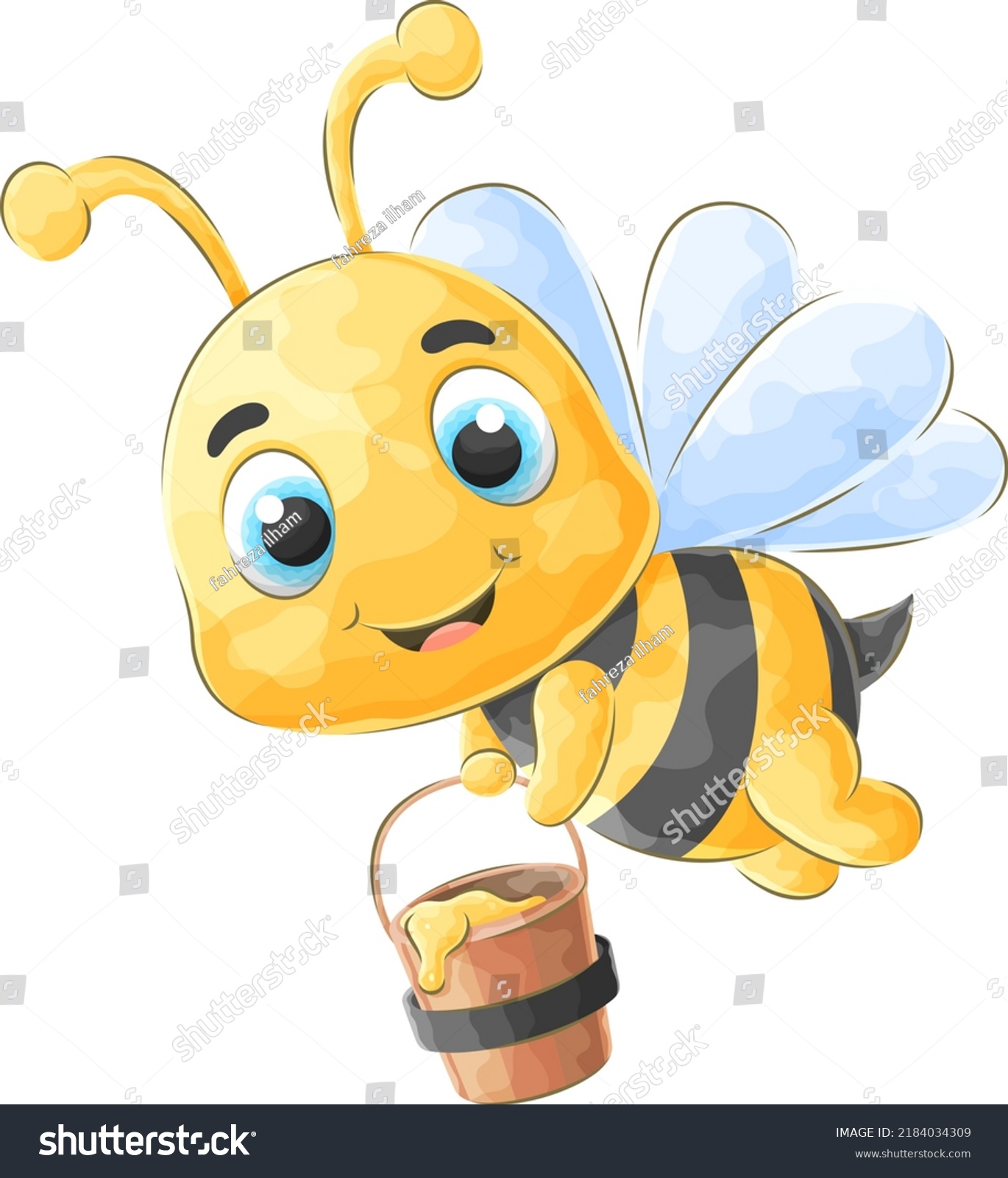 Cute Doodle Bee Carrying Honey Watercolor Stock Vector (Royalty Free ...