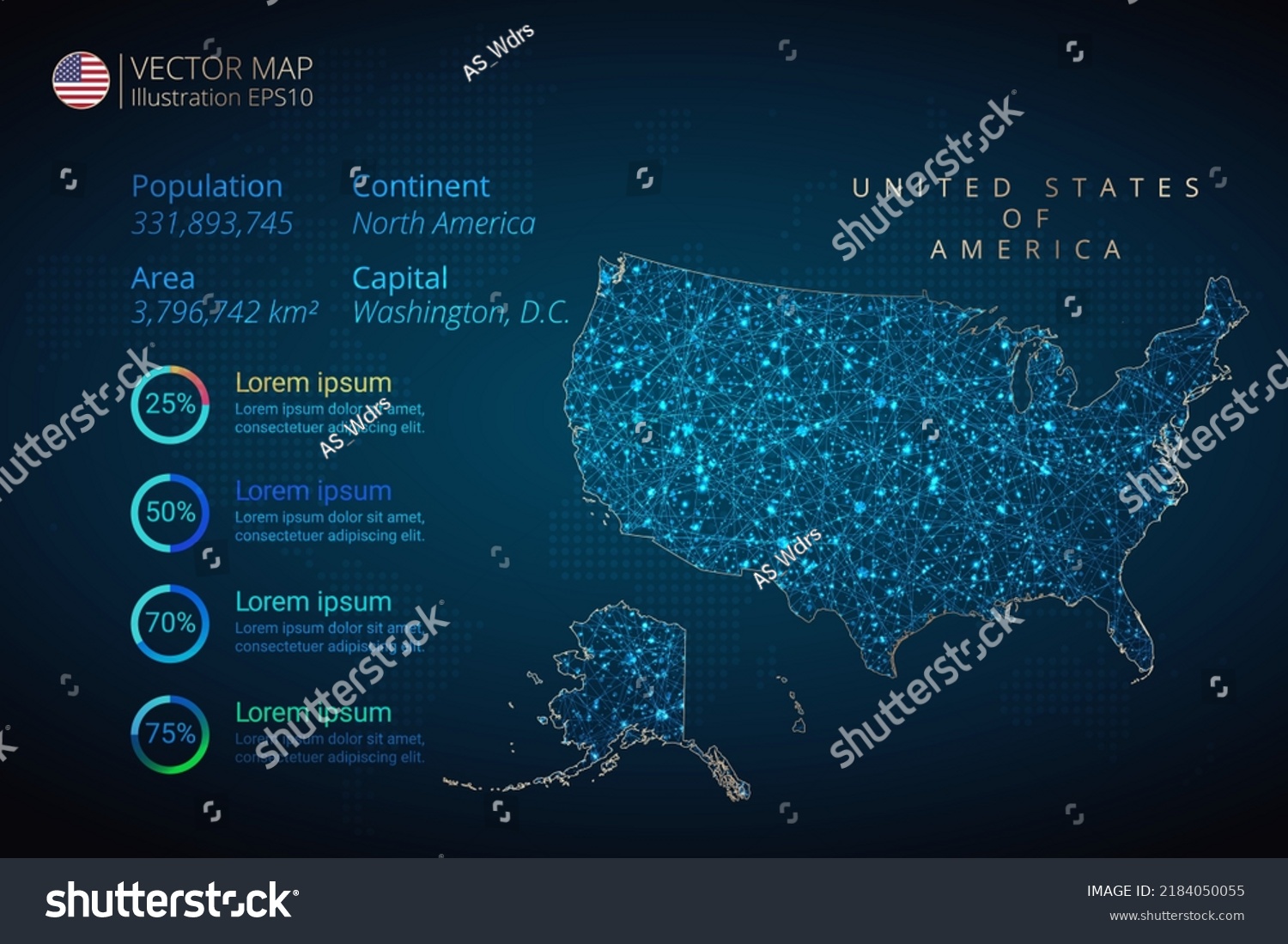 United States America Map Infographics Vector Stock Vector Royalty Stock Vector United States Of America Map Infographics Vector Template With Abstract Geometric Mesh Polygonal 2184050055