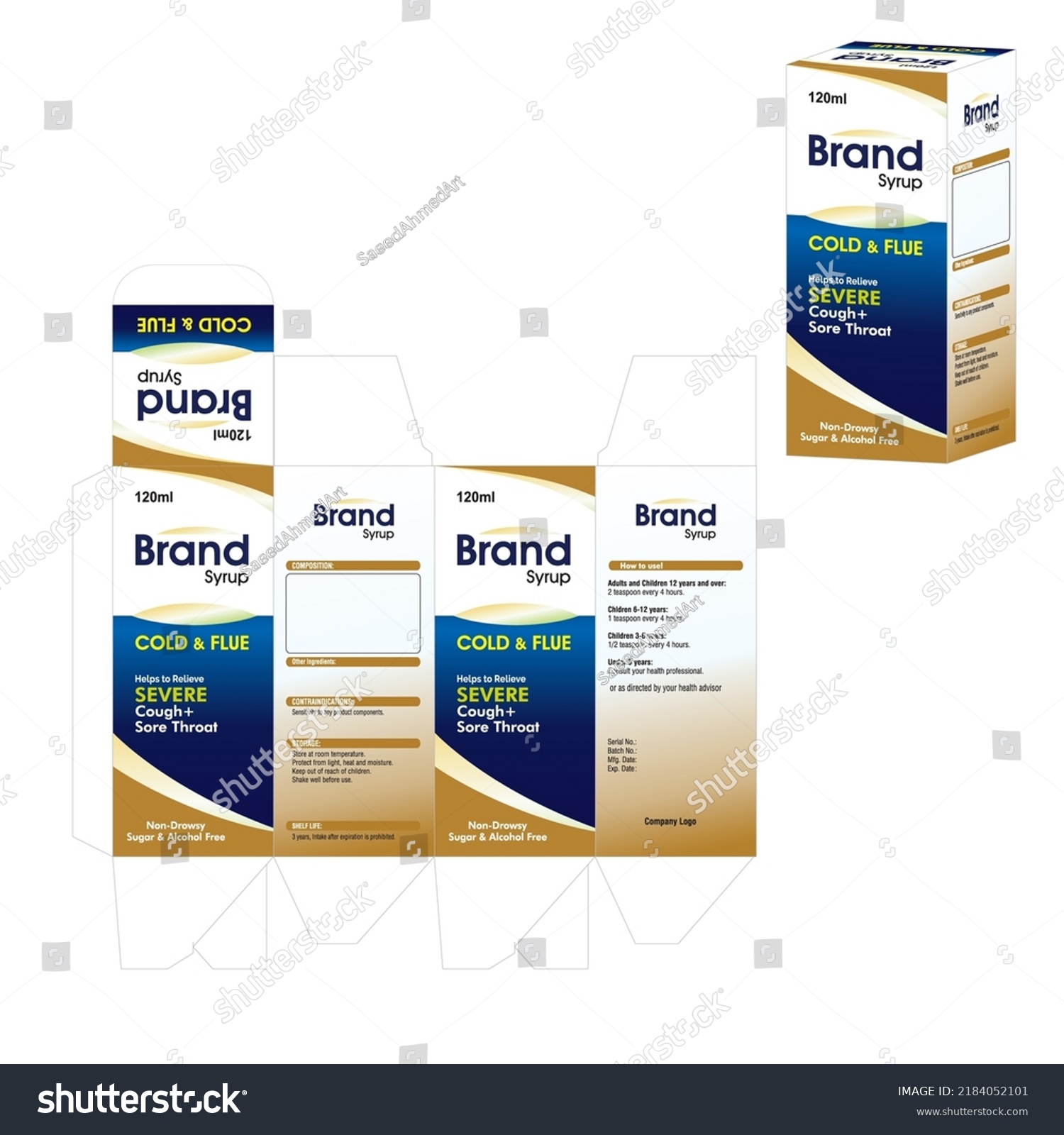 Cough Syrup Packaging Box Template Stock Vector (Royalty Free ...