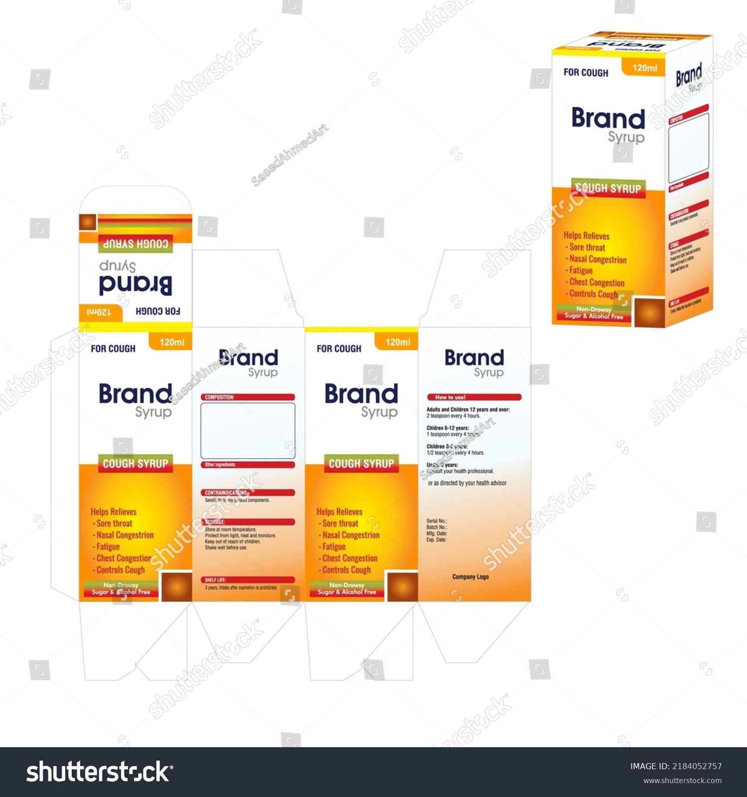 Cough Syrup Packaging Box Template Stock Vector (Royalty Free ...