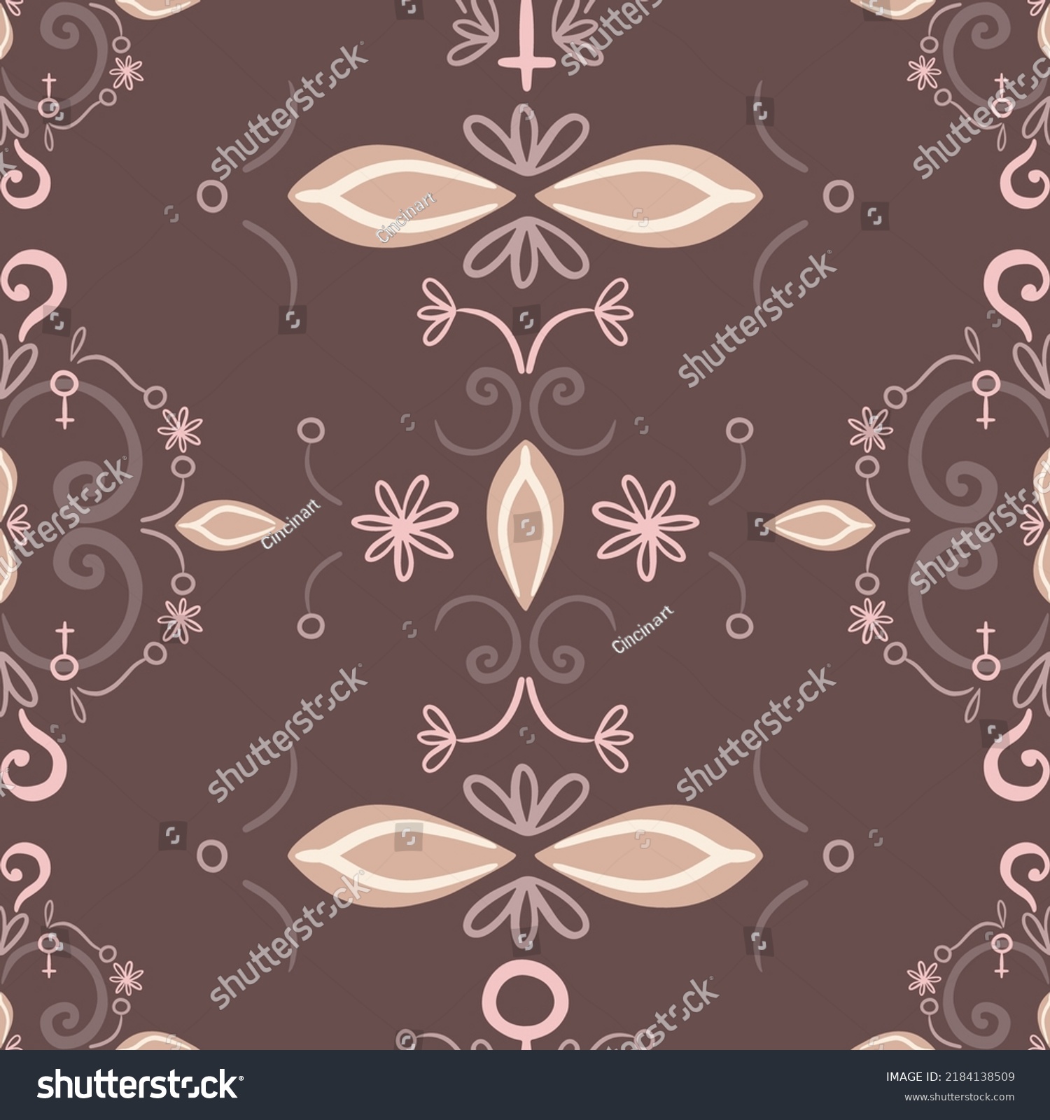 Hand Drawn Seamless Pattern Vulva Female Stock Vector Royalty Free