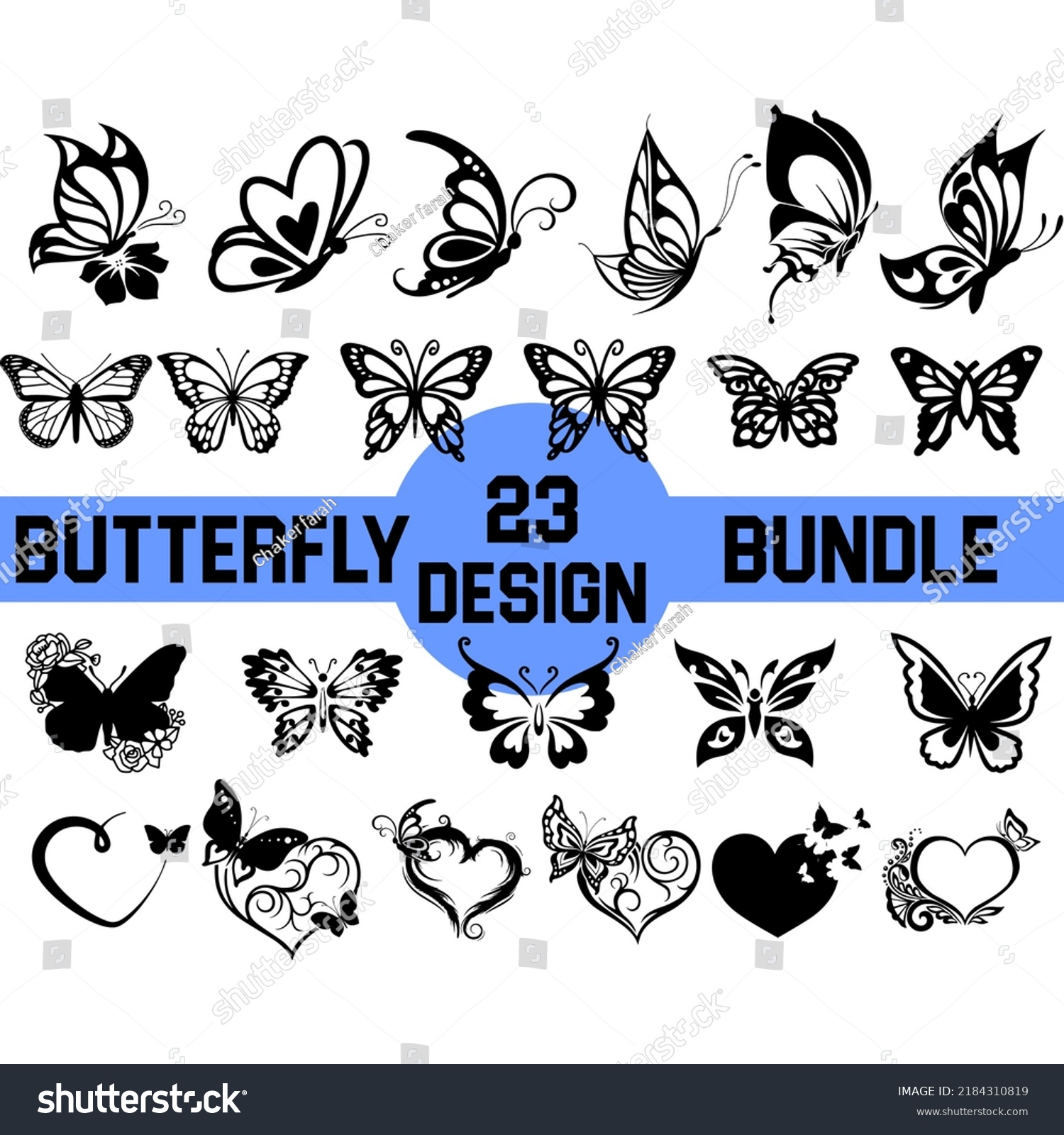 Butterfly Silhouette Set Vector Monochrome Illustration Stock Vector ...