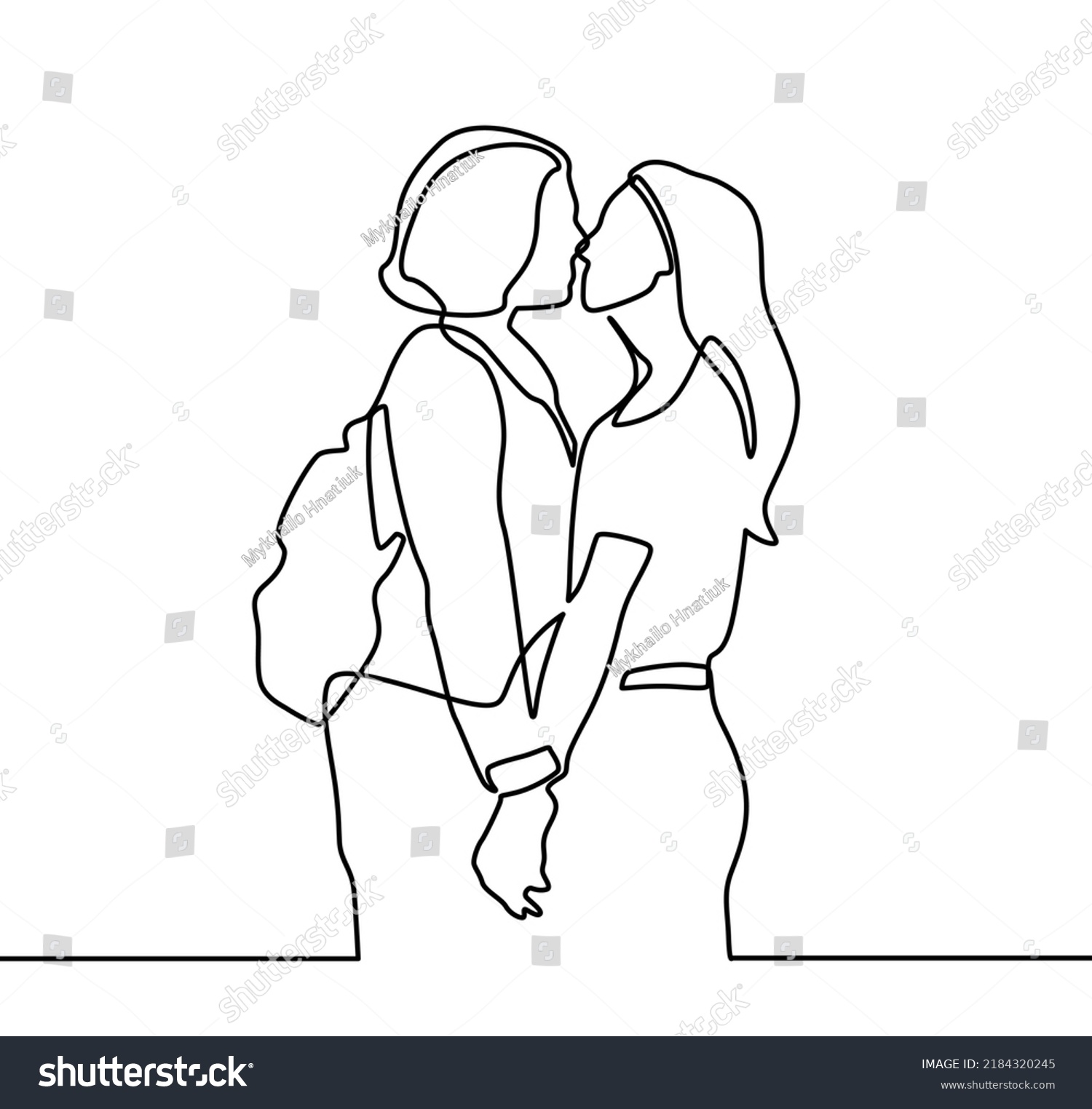 Continuous Drawing Two Lesbians Kissing Each เวกเตอร์สต็อก ปลอดค่าลิขสิทธิ์ 2184320245 