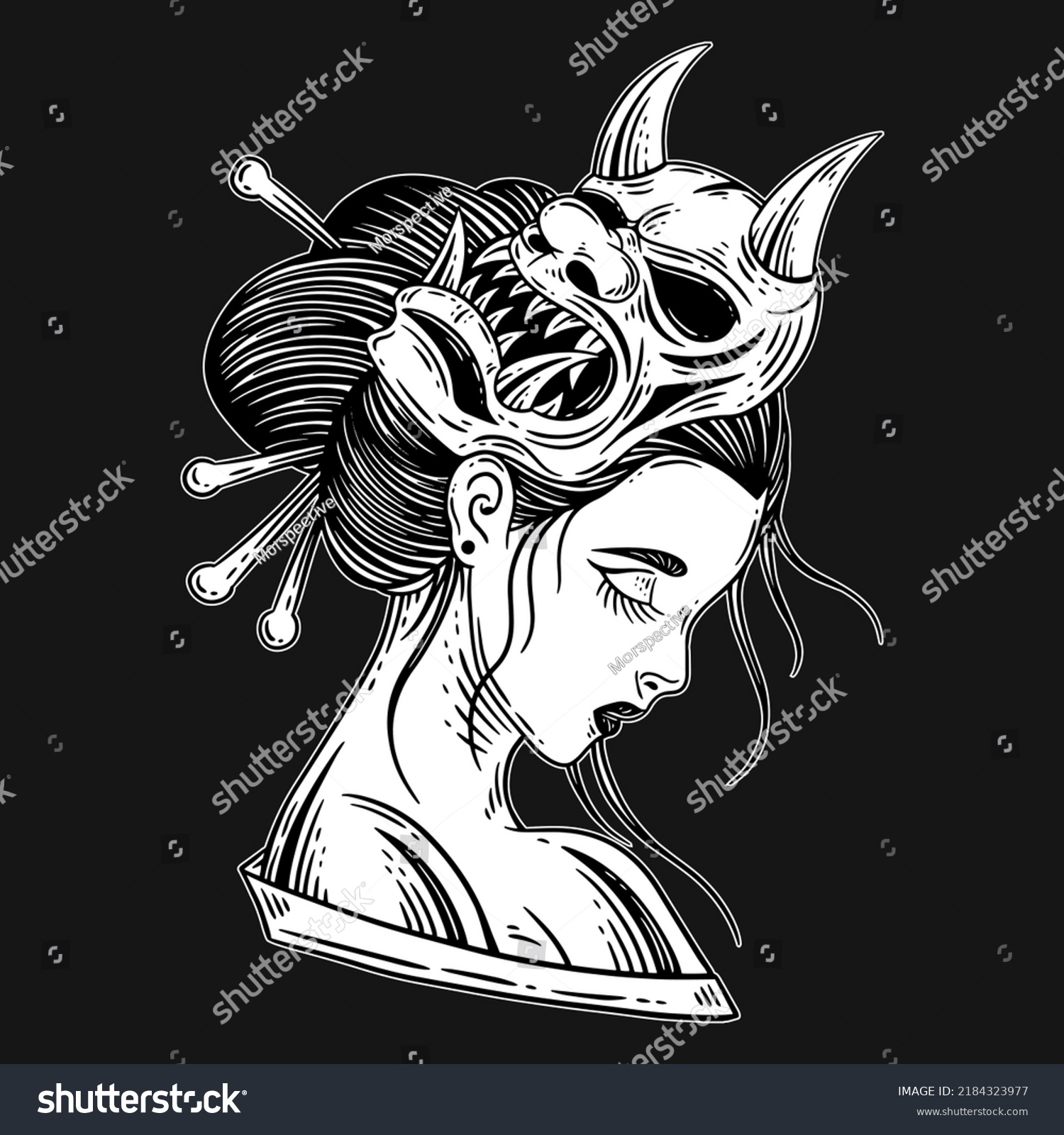 Dark Art Japanese Geisha Girl Devil Stock Vector (Royalty Free