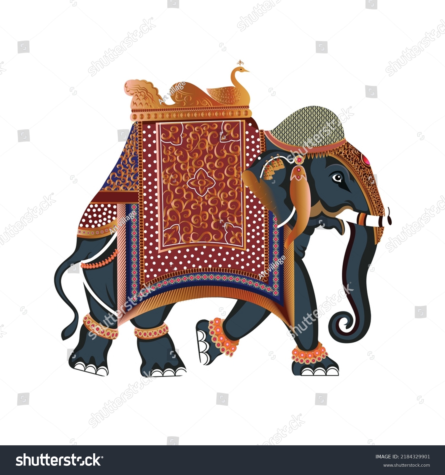 Mughal Empire Decorative Elephant Vector Illustration Stock Vector ...