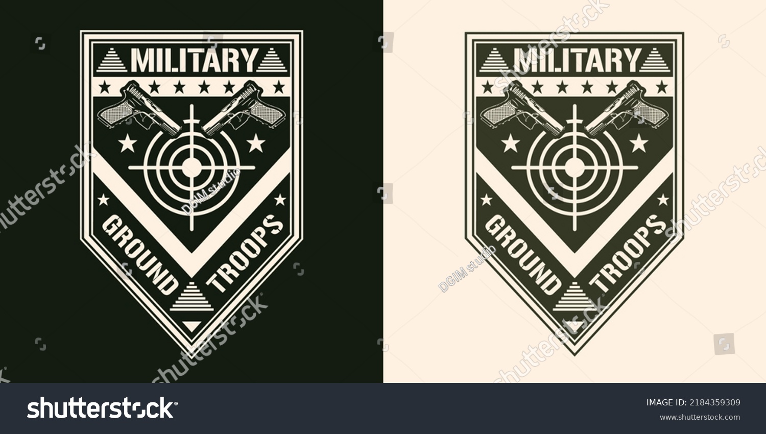 Military Guns Emblem Monochrome Vintage Pistols Stock Vector (Royalty ...