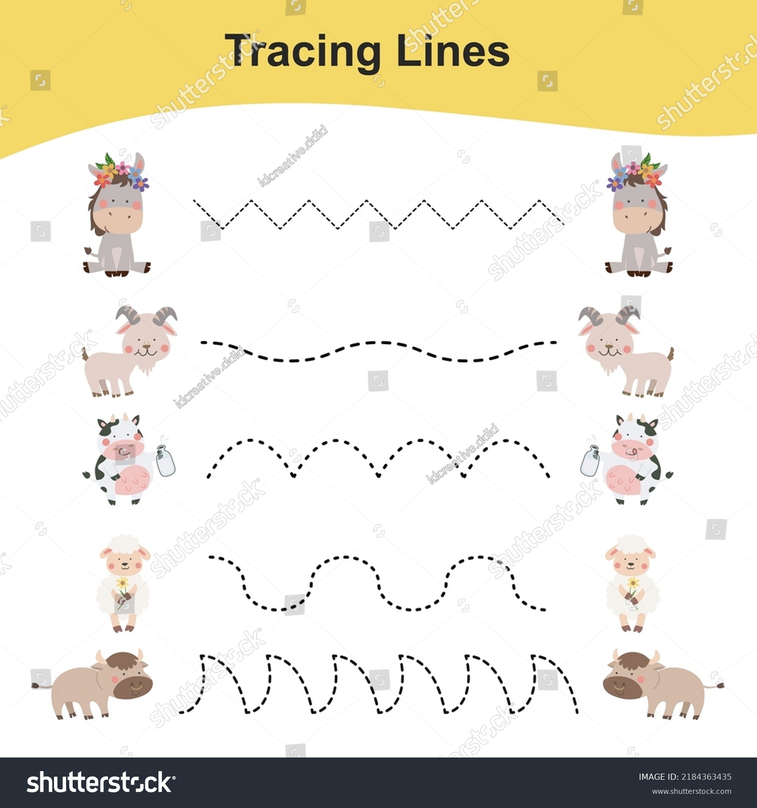 Tracing Lines Game Farm Animal Edition Stock Vector (Royalty Free ...