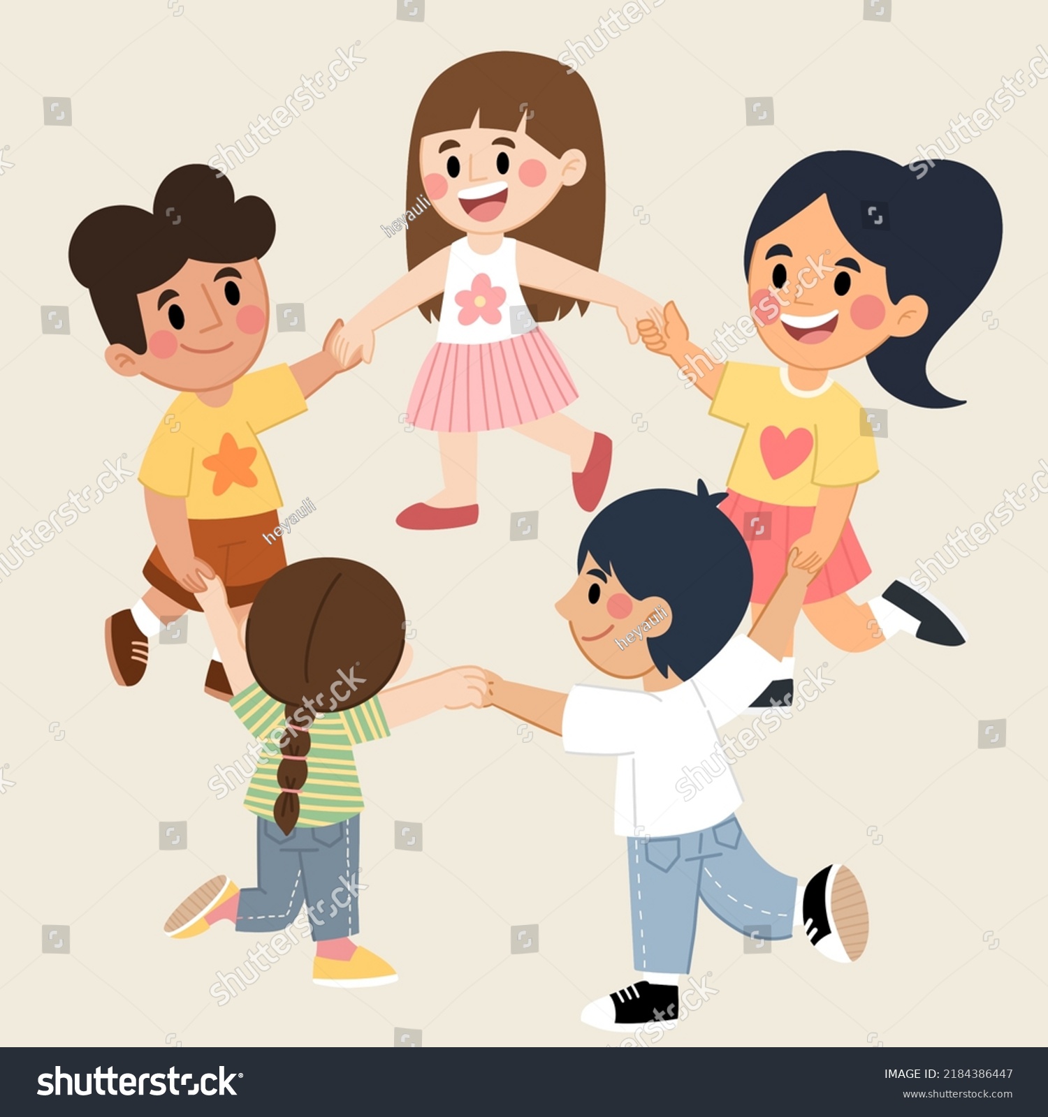 Hand Drawn Happy Kids Holding Hands Stock Illustration 2184386447 ...