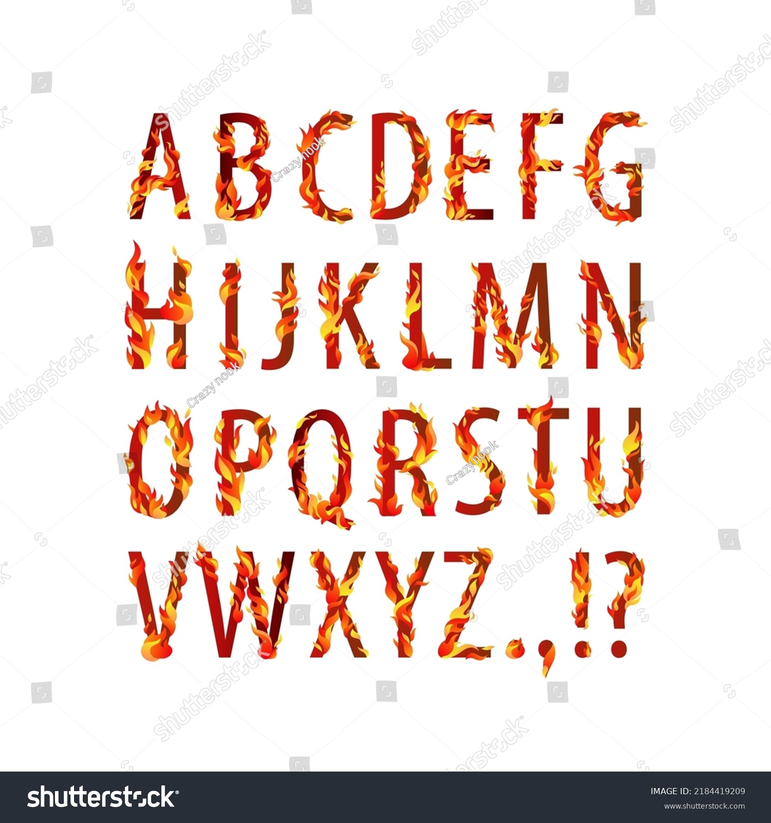 Vector Burning Alphabet Letters Flaming Fire Stock Vector (Royalty Free ...