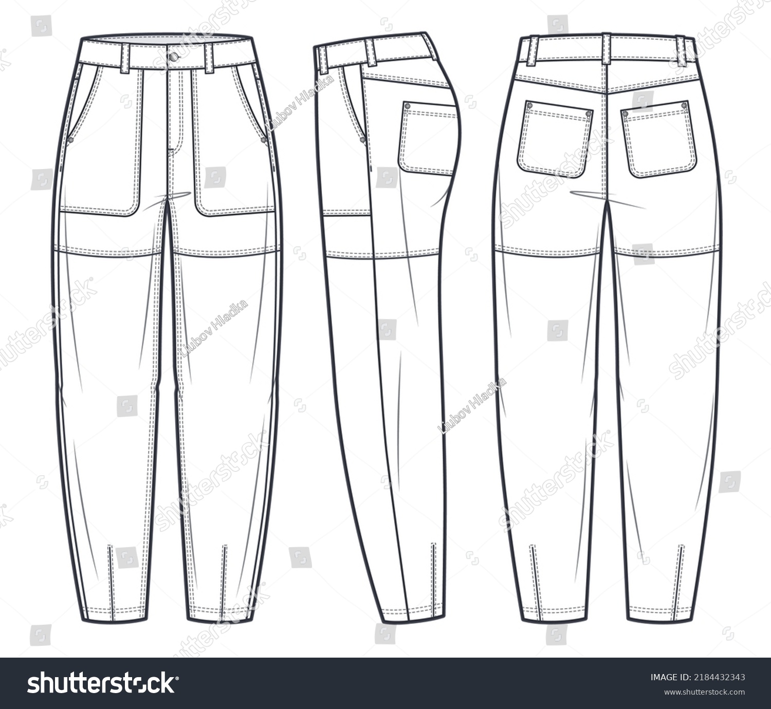 Lether Slouchy Pants Fashion Flat Technical Stock Vector (Royalty Free ...