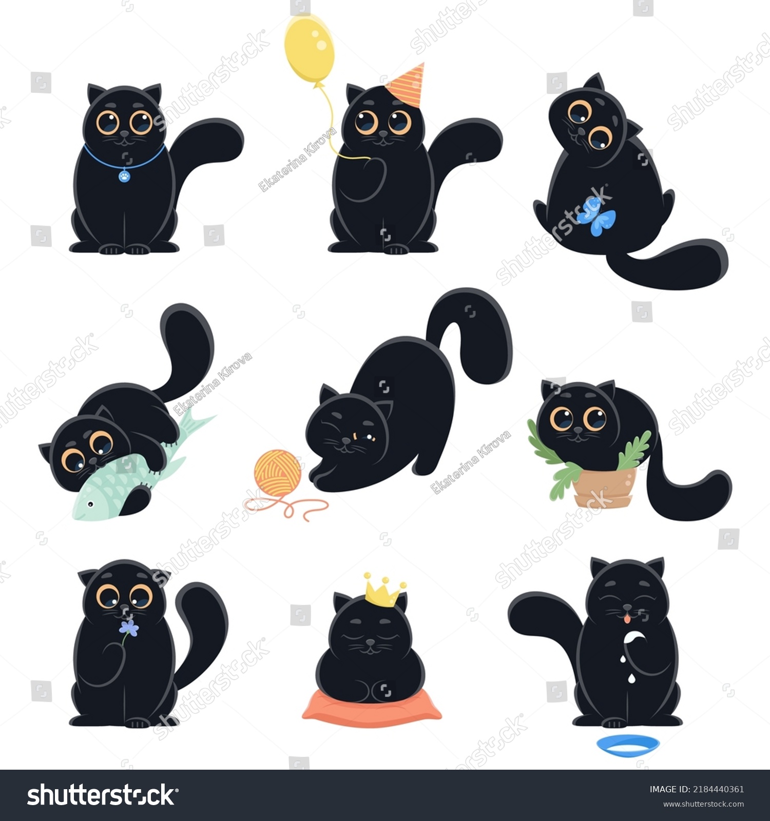 Vector Set Cute Cartoon Character Black Stock Vector (Royalty Free ...