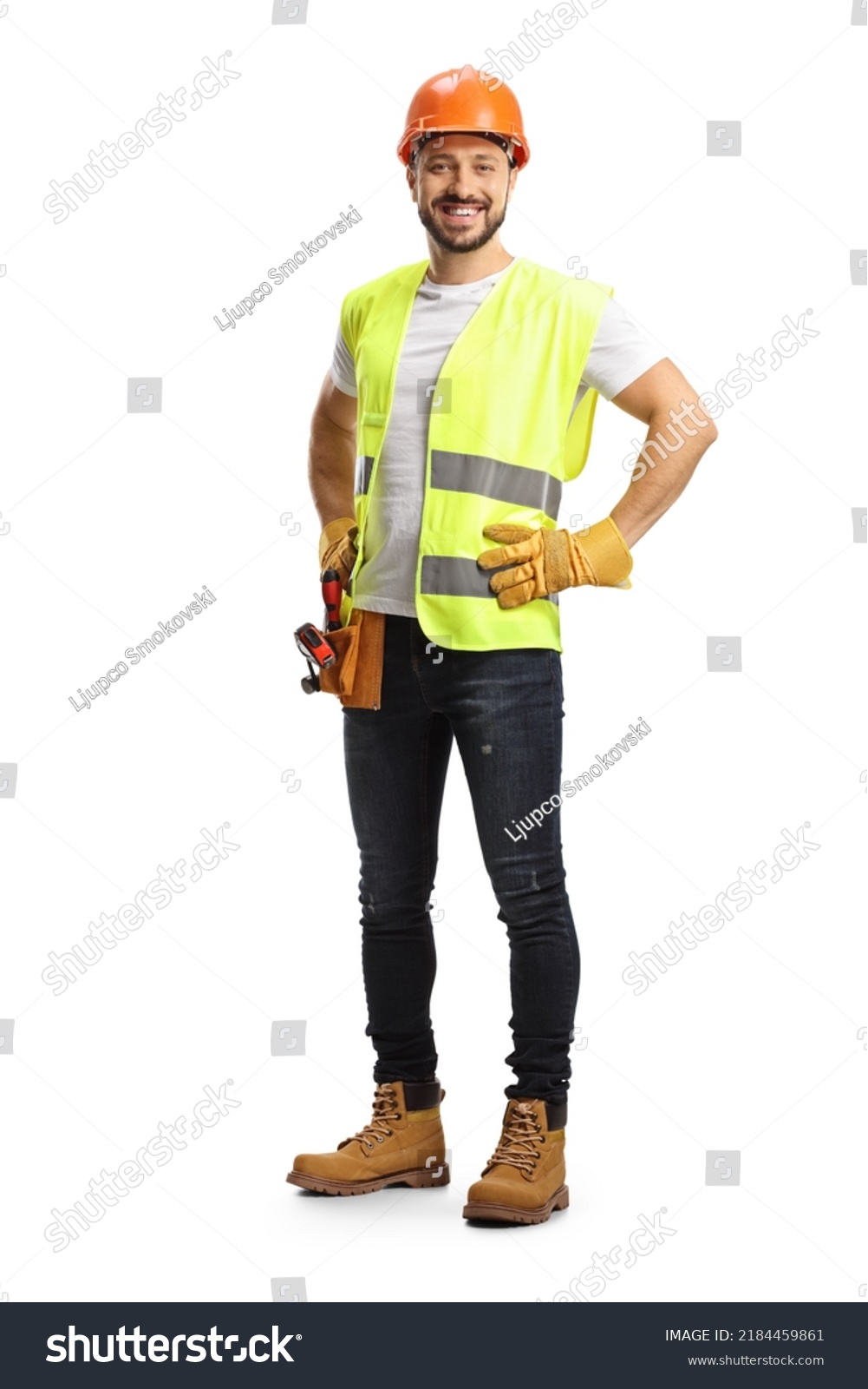 Full Length Portrait Construction Worker Wearing Stock Photo 2184459861 ...