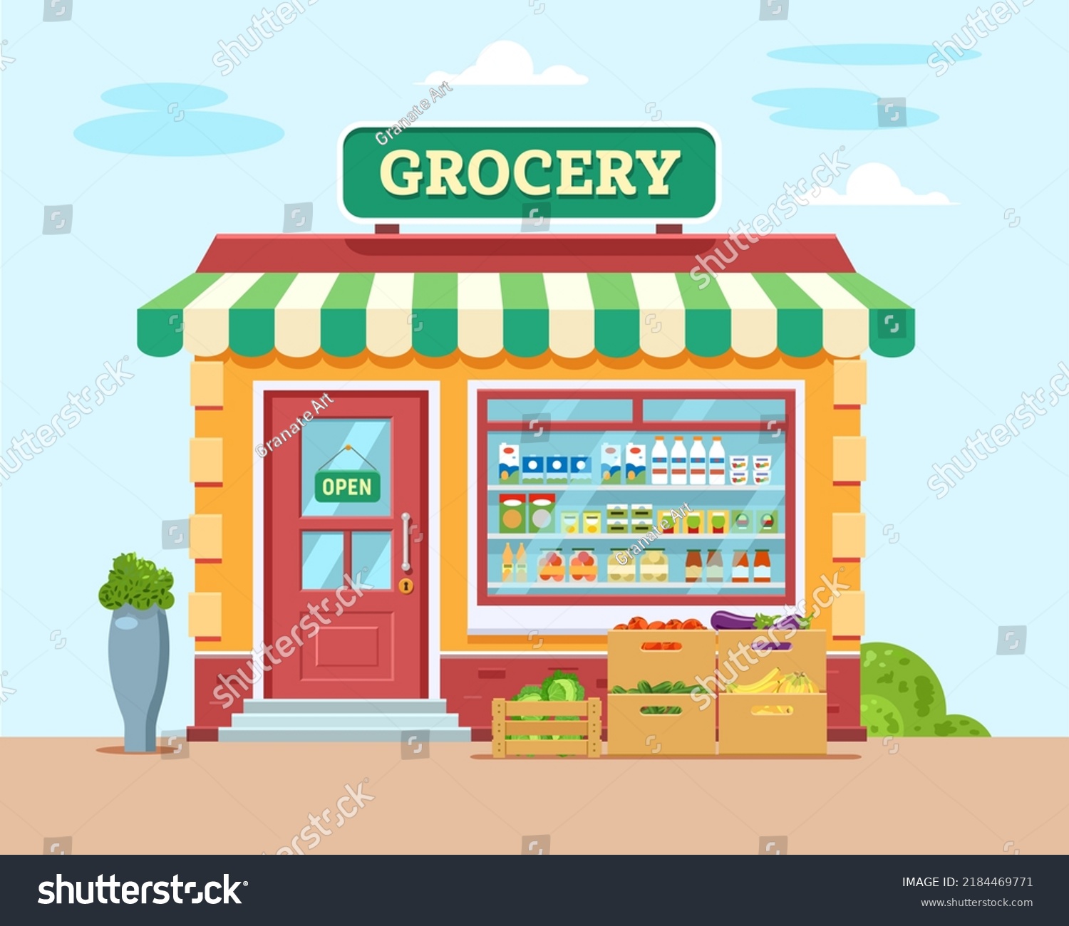 Grocery Store Building Shop Market Supermarket Stock Vector (Royalty ...