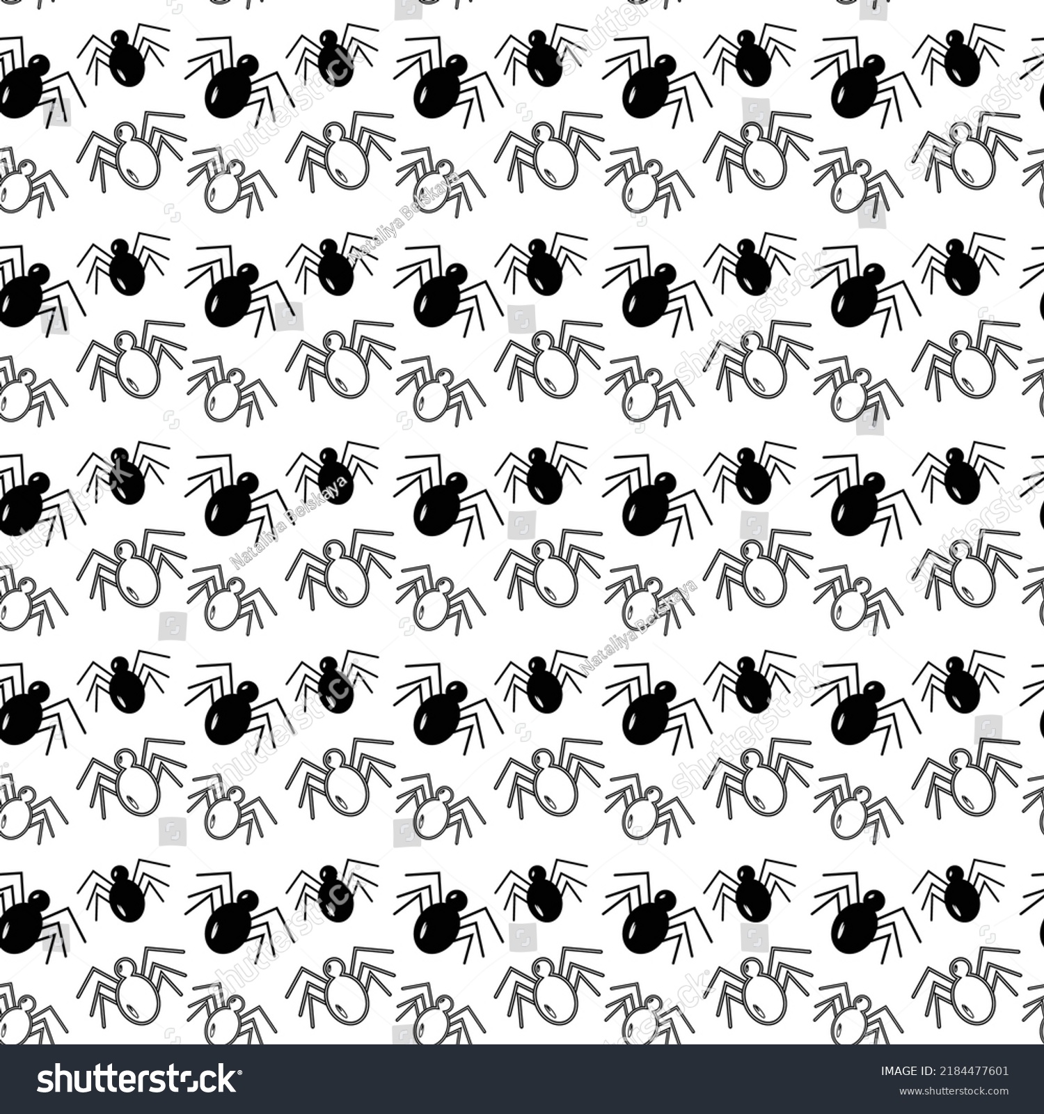 Seamless Pattern Spiders Contour Drawing Elements Stock Vector (Royalty ...