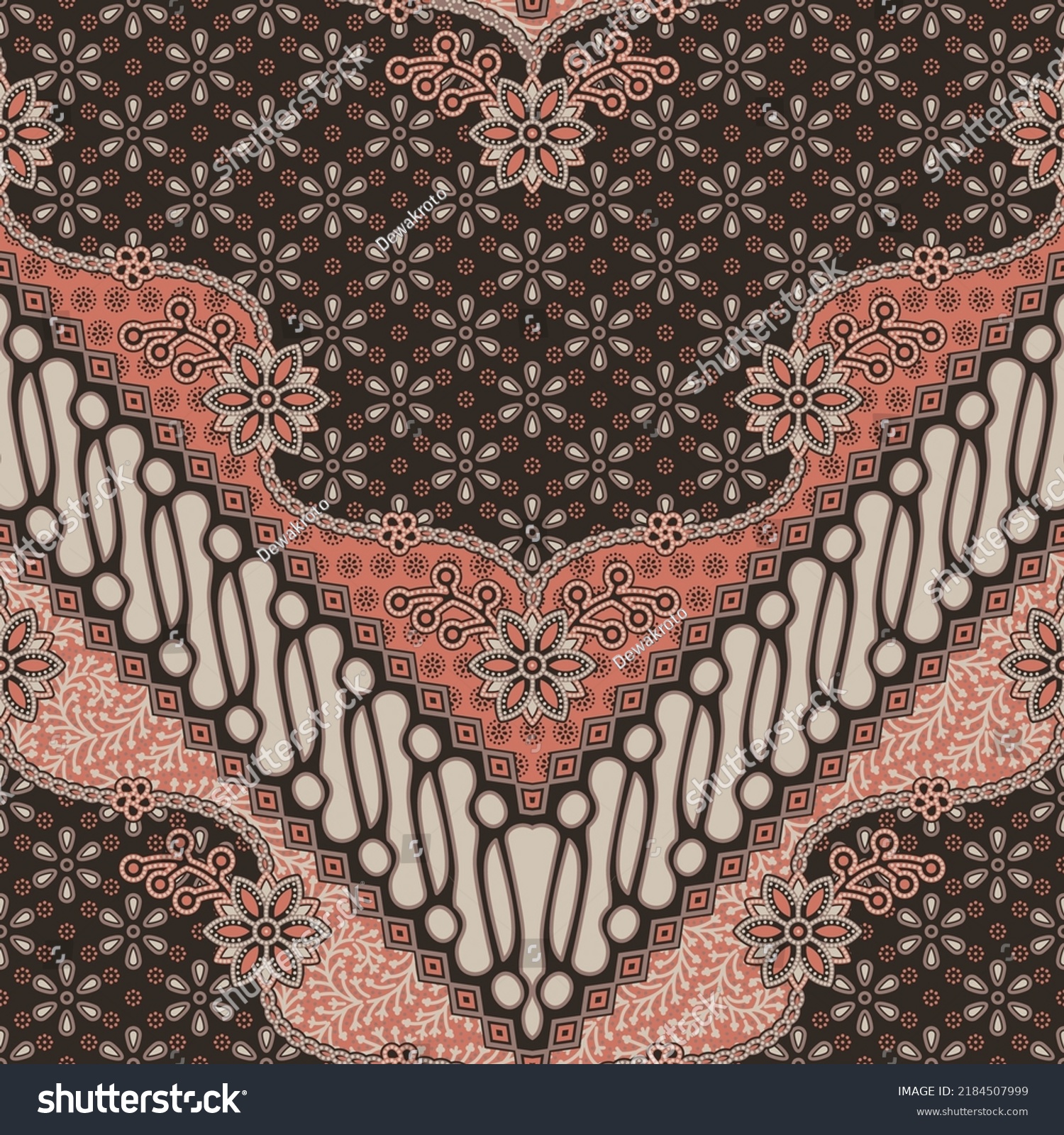 Traditional Javanese Batik Combination Batik Parang Stock Vector