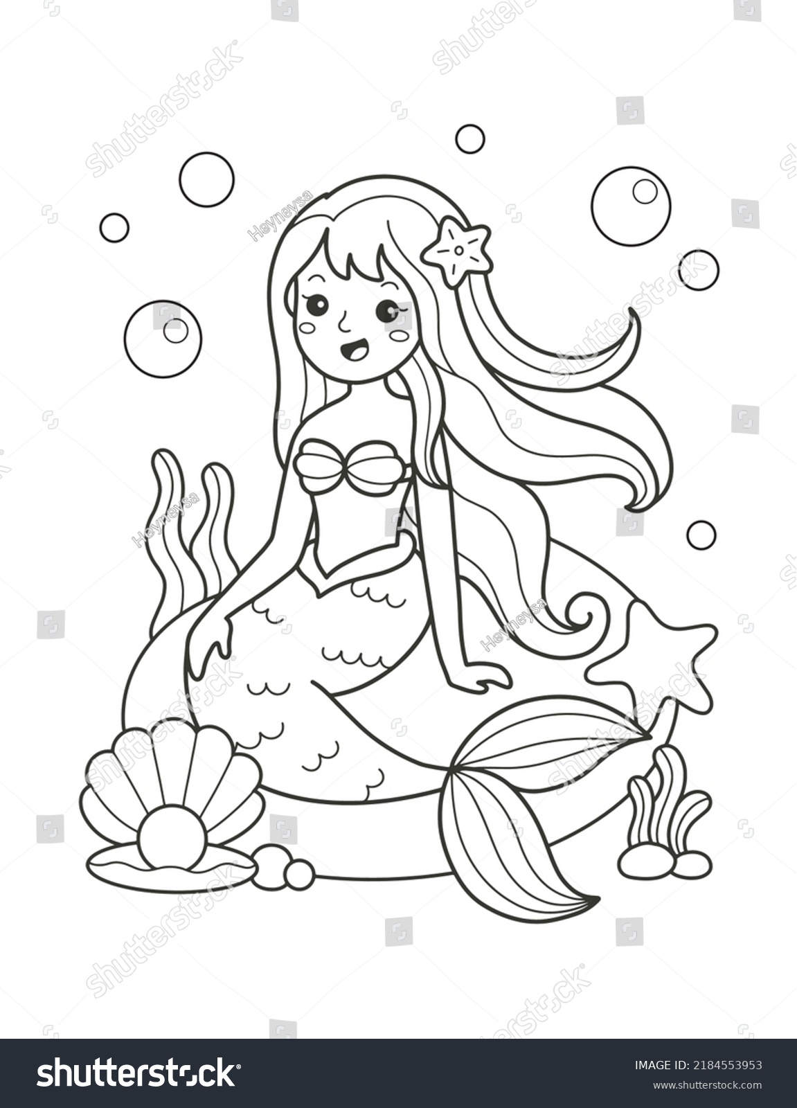 Beautiful Mermaid Printable Coloring Page Stock Vector (Royalty Free ...