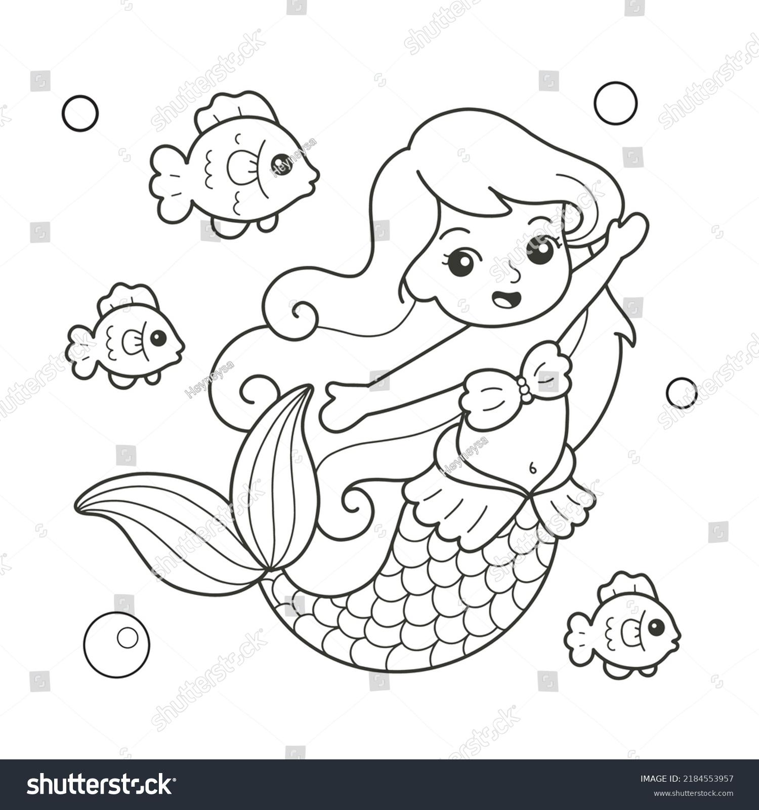 Beautiful Little Mermaid Fish Printable Coloring Stock Vector (Royalty ...