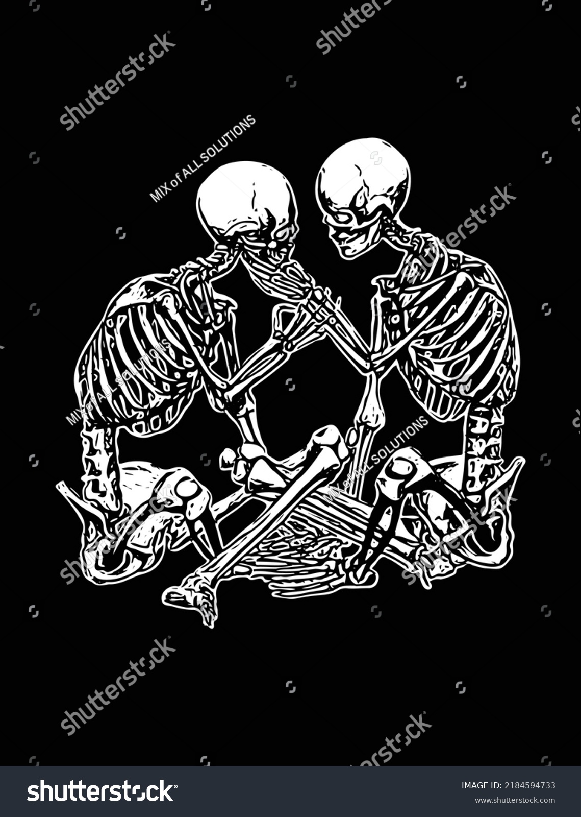 Couple Engraving Skeleton Holding Hand Action Stock Vector (Royalty ...