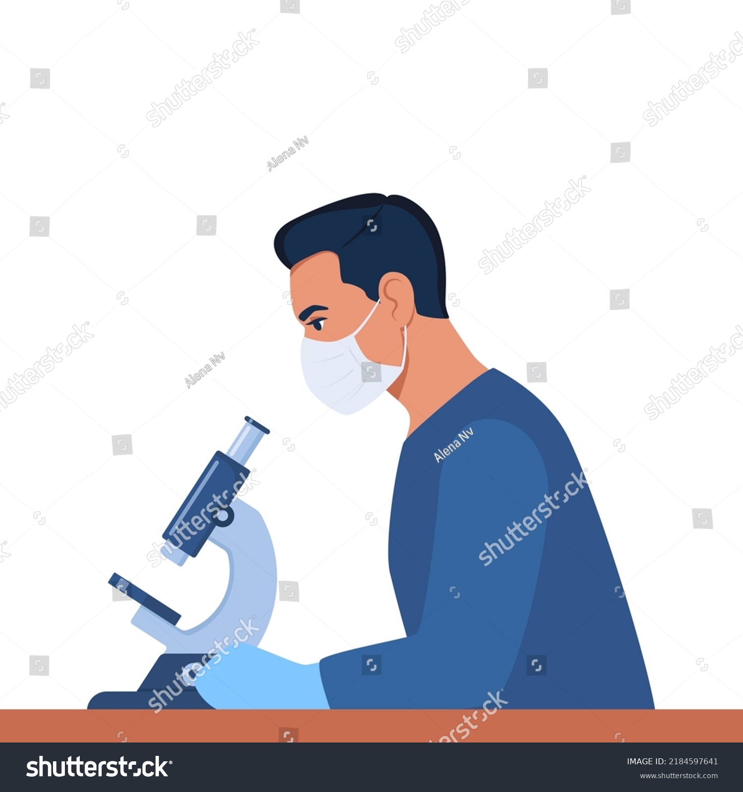 Man Scientist Looking Through Microscope Chemistry Stock Vector ...