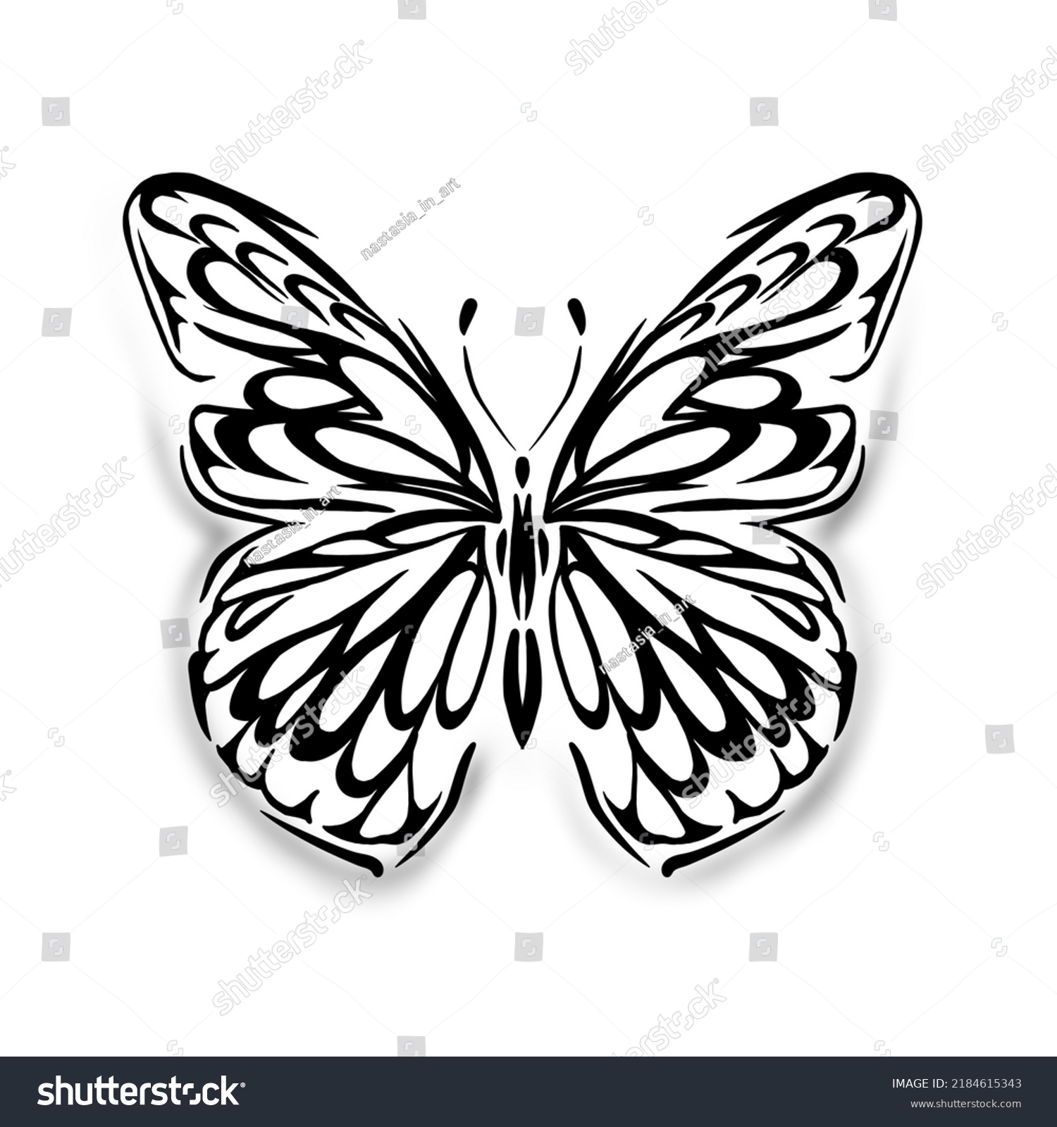 Black White Butterfly Illustration Line Art Stock Illustration ...