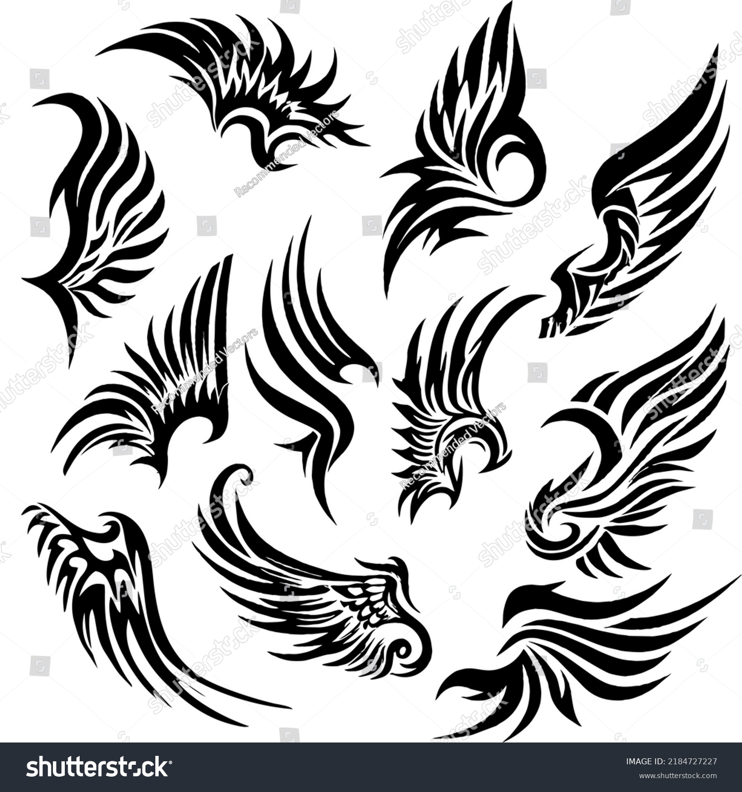 Tribal Tattoo Wings Design Elements Pack Stock Vector (Royalty Free ...